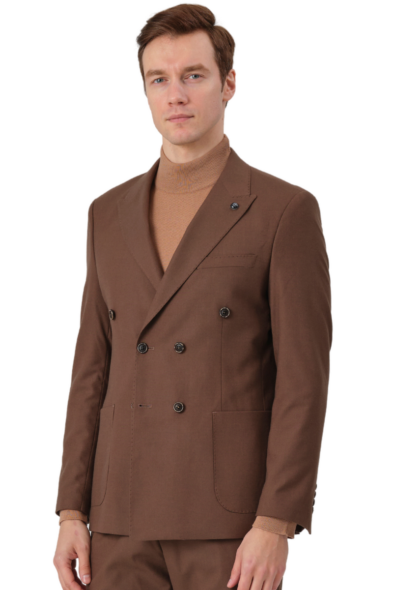 LOUIS - Brown Flannel Double Breasted Suit | Jack Martin