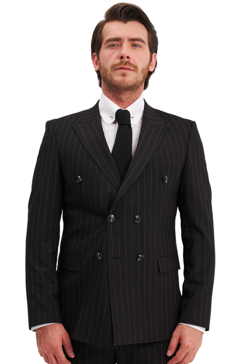 JOSEPH - Black & Copper Chalk Stripe Double Breasted Suit | Jack