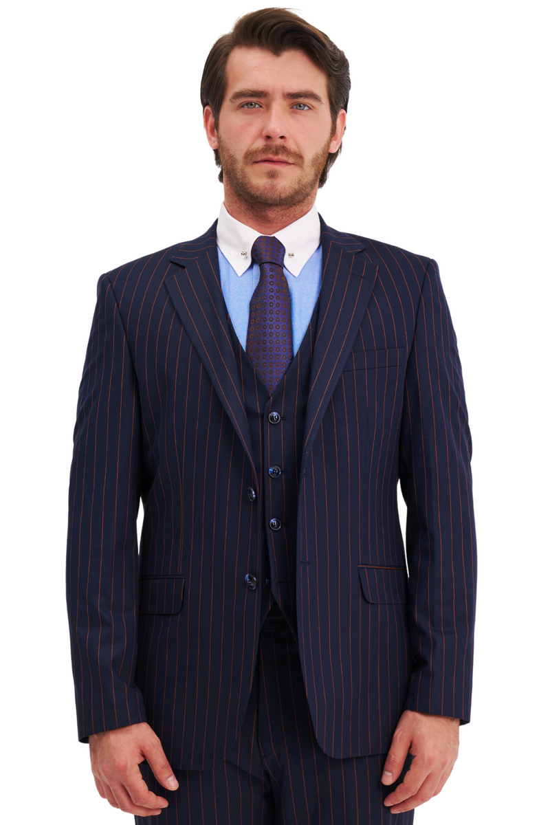 ANDREW - Navy & Copper Pinstripe 3 Piece Suit | Jack Martin