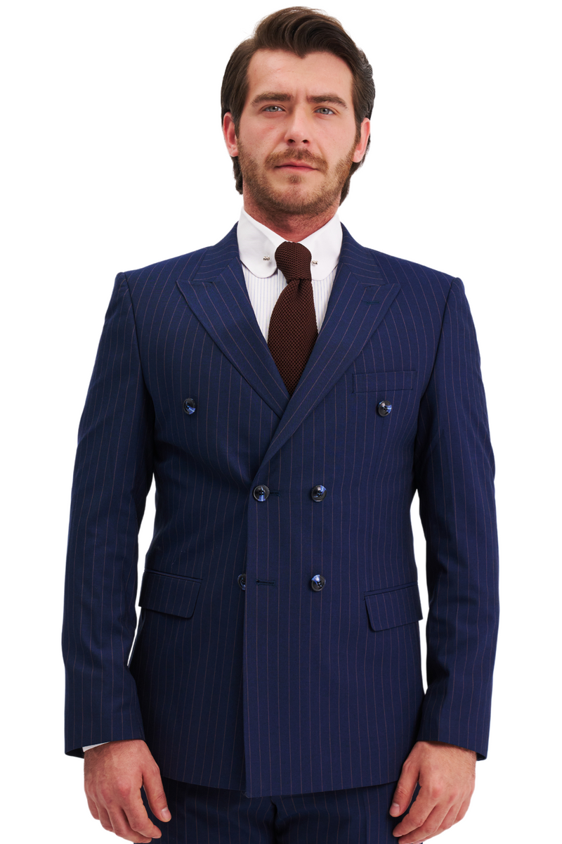 JOSEPH - Blue & Copper Pinstripe Double Breasted Suit | Jack Martin