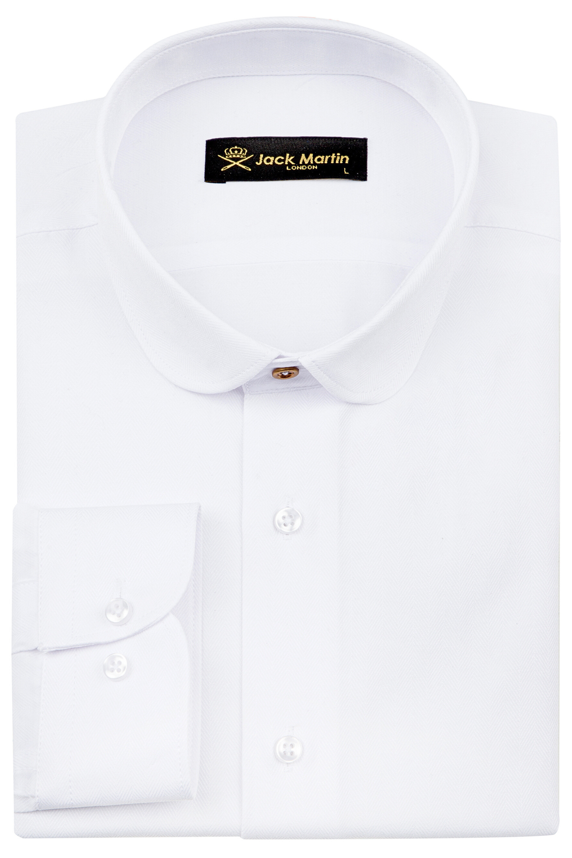 THOMAS - White Herringbone Penny Collar Shirt - Jack Martin
