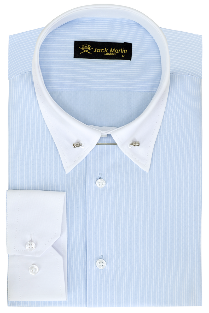 mens pale blue dress shirt LUKE - Light Blue Stripe Pin Collar Shirt