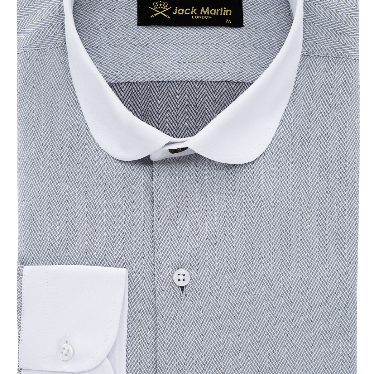 THOMAS - Gray Herringbone Club Collar Shirt