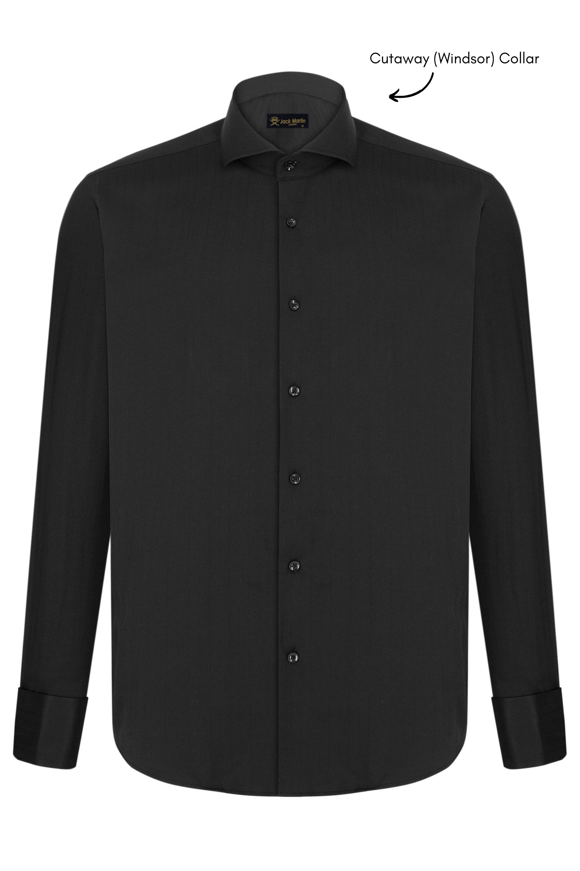 MASON - Black Herringbone Cutaway Collar Double Cuff Shirt - Jack Martin