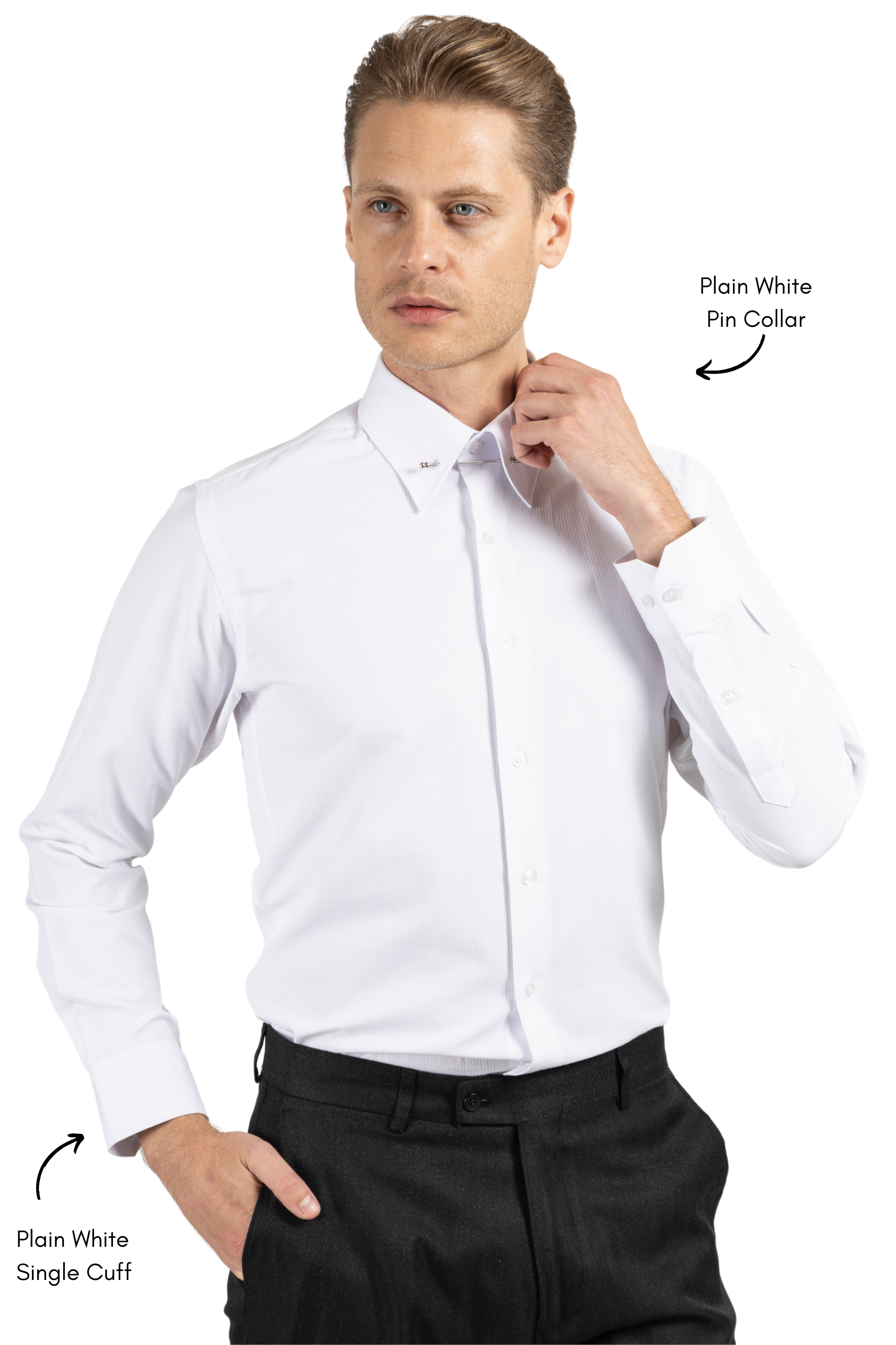 LUKE - White Subtle Stripe Pin Collar Shirt - Jack Martin
