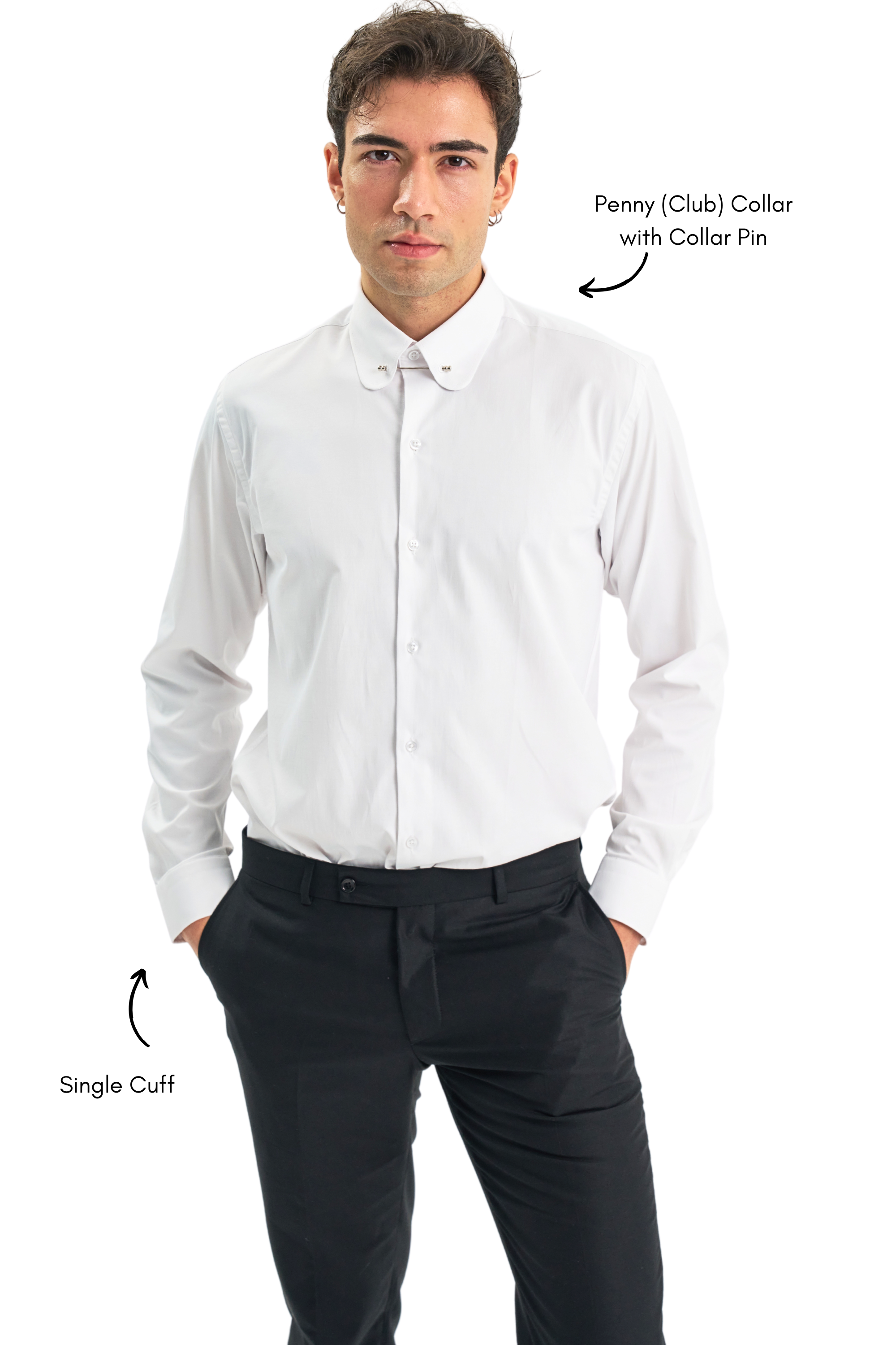 TOMMY - White Penny Collar Shirt with Collar Bar - Jack Martin