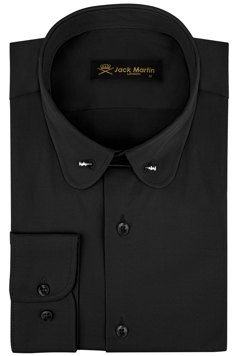 TOMMY - Black Club Collar Shirt with Collar Bar TOMMY - Black Club Collar Shirt with Collar Bar