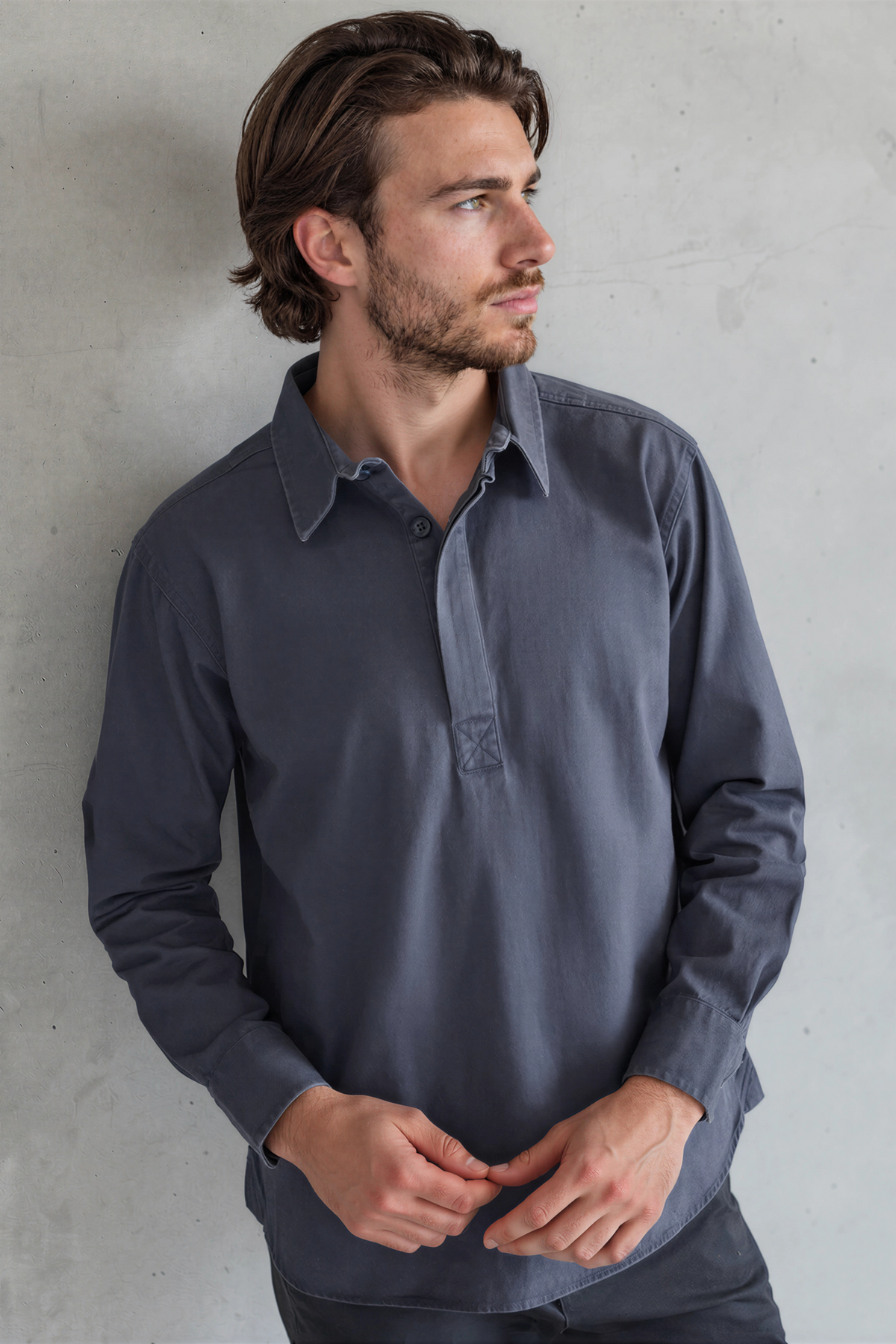 Washed Navy Twill Popover Shirt - Jack Martin