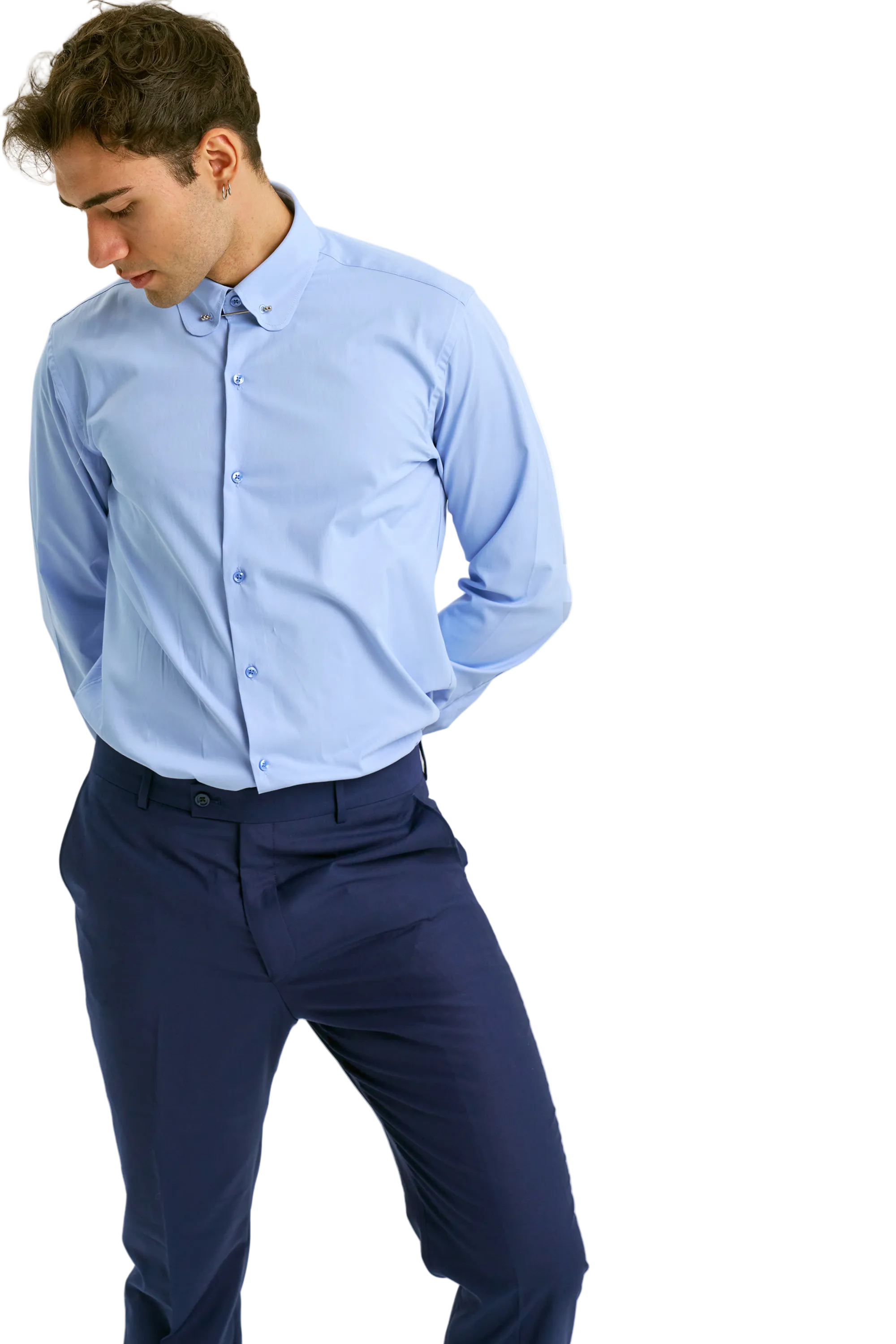TOMMY - Blue Penny Collar Shirt with Collar Bar - Jack Martin