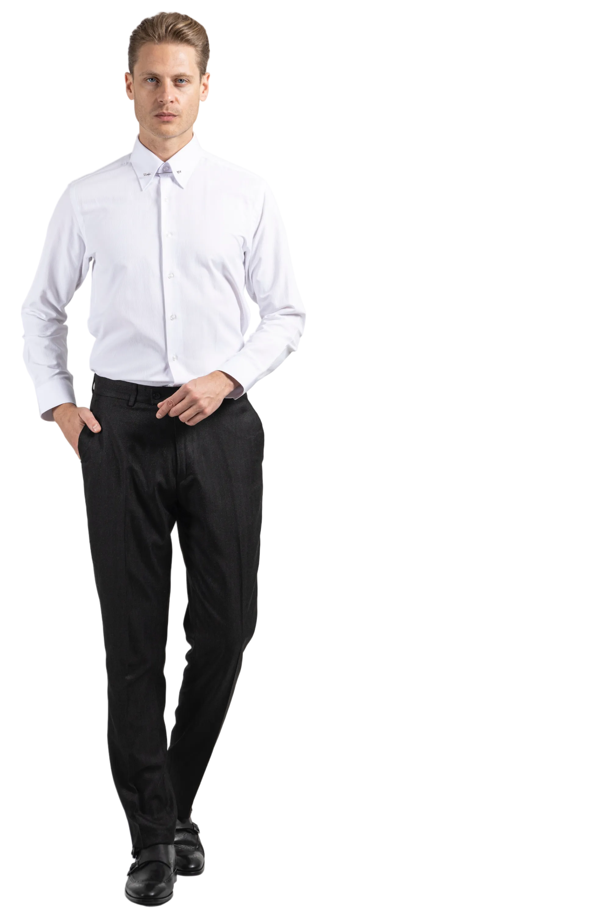 LUKE - White Subtle Stripe Pin Collar Shirt - Jack Martin