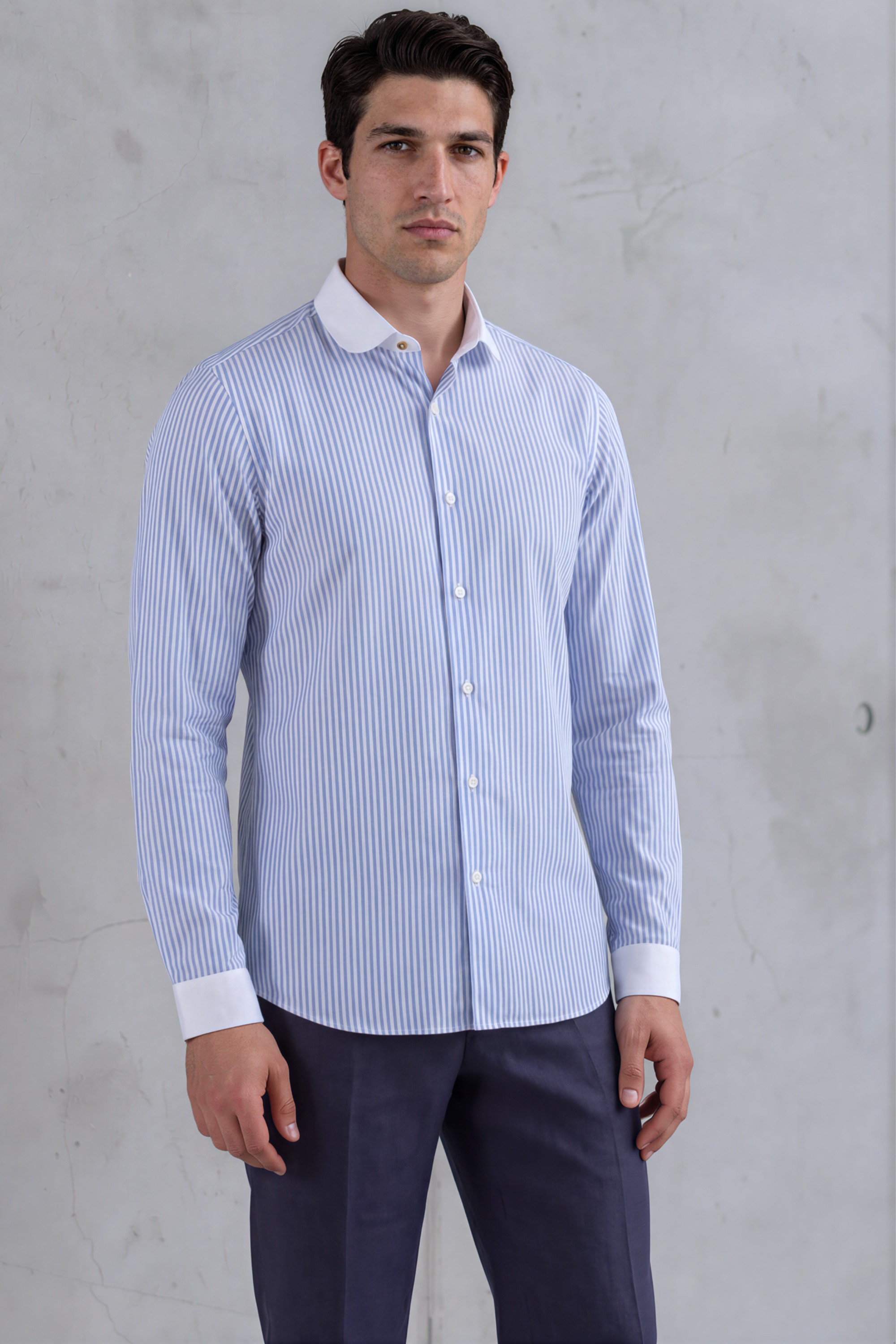 THOMAS - Blue Striped Penny Collar Shirt - Jack Martin