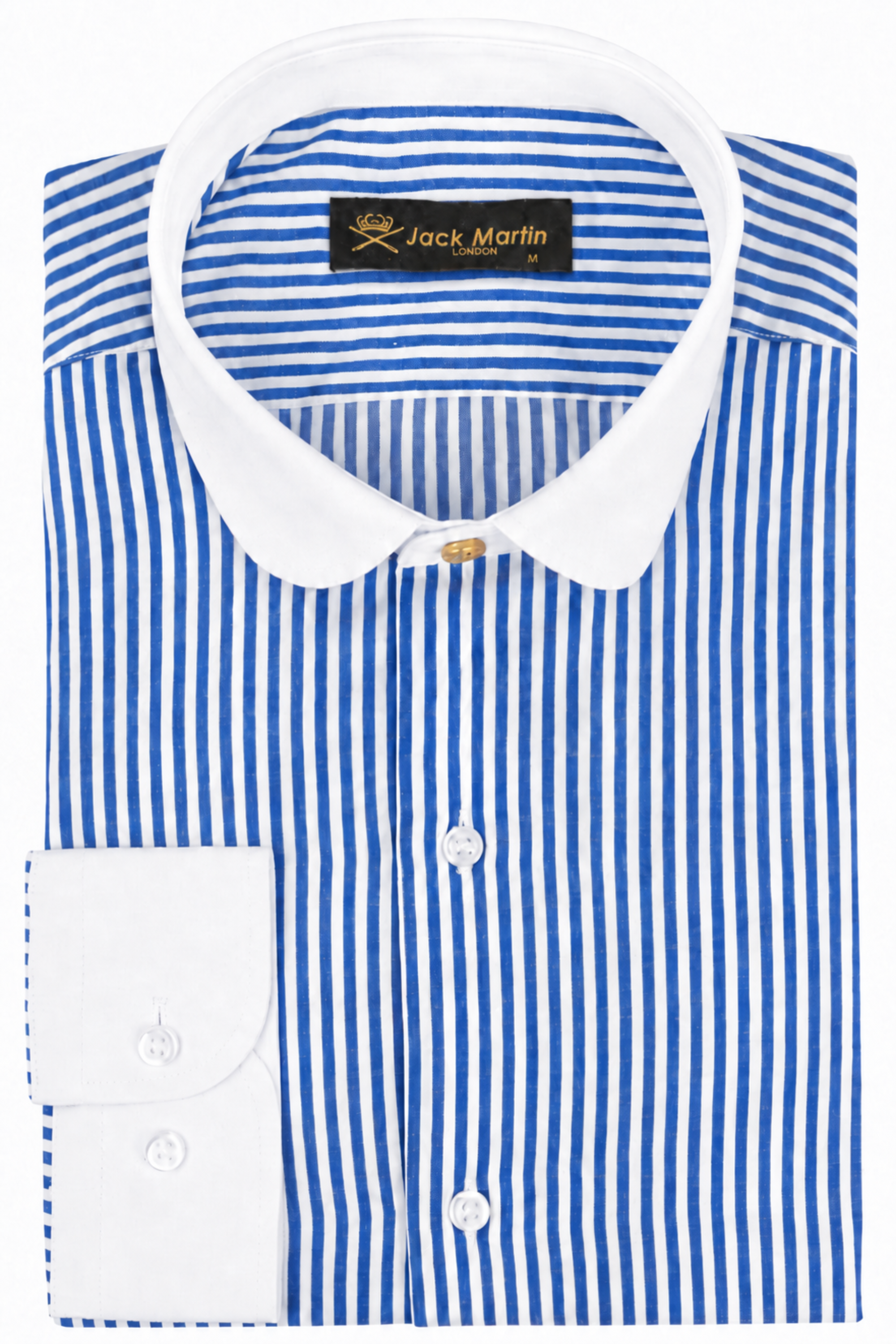 THOMAS - Royal Blue Striped Penny Collar Shirt - Jack Martin