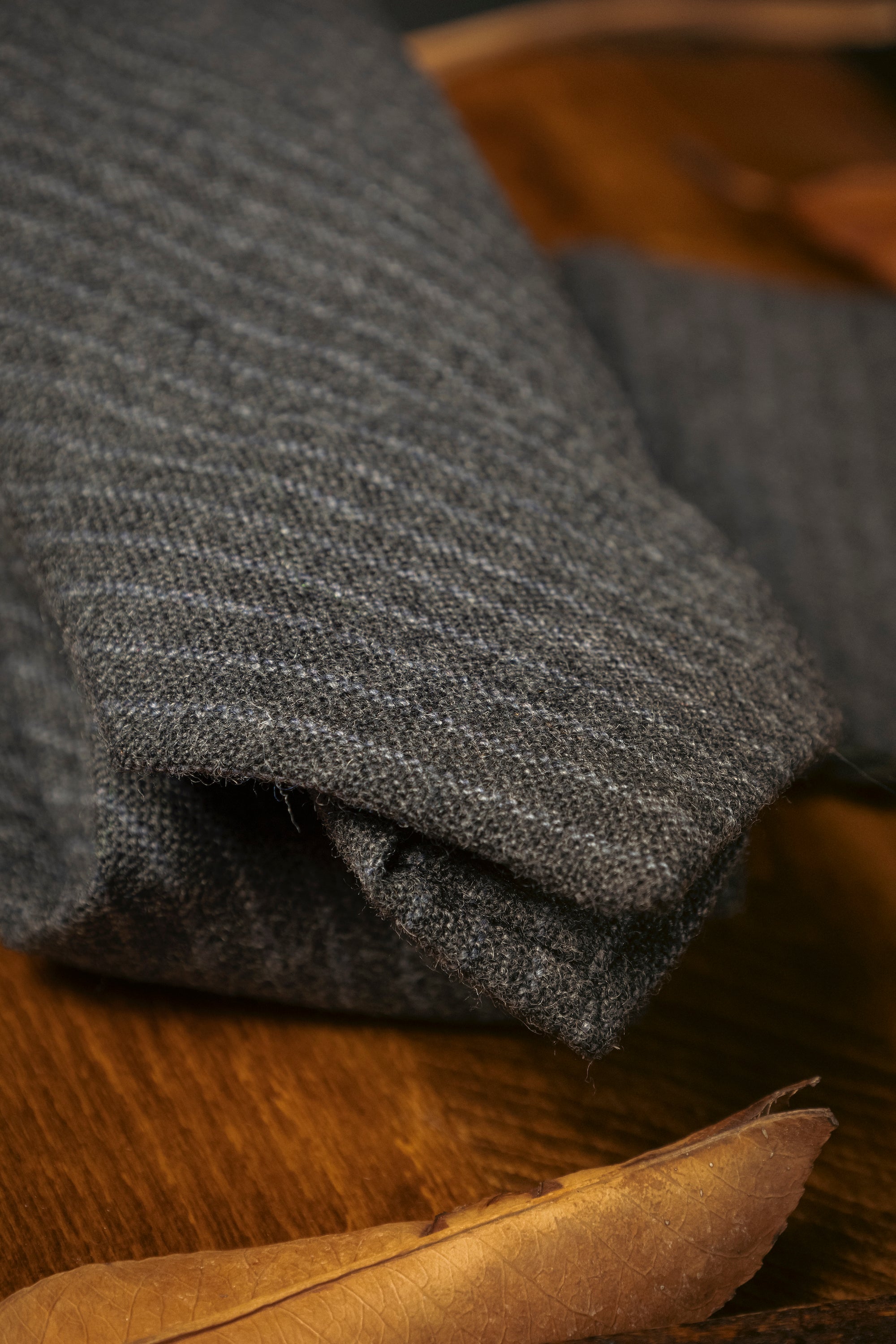 Tie & Hanky Set: Charcoal Grey Stripe Wool Tie & Hanky - Jack Martin