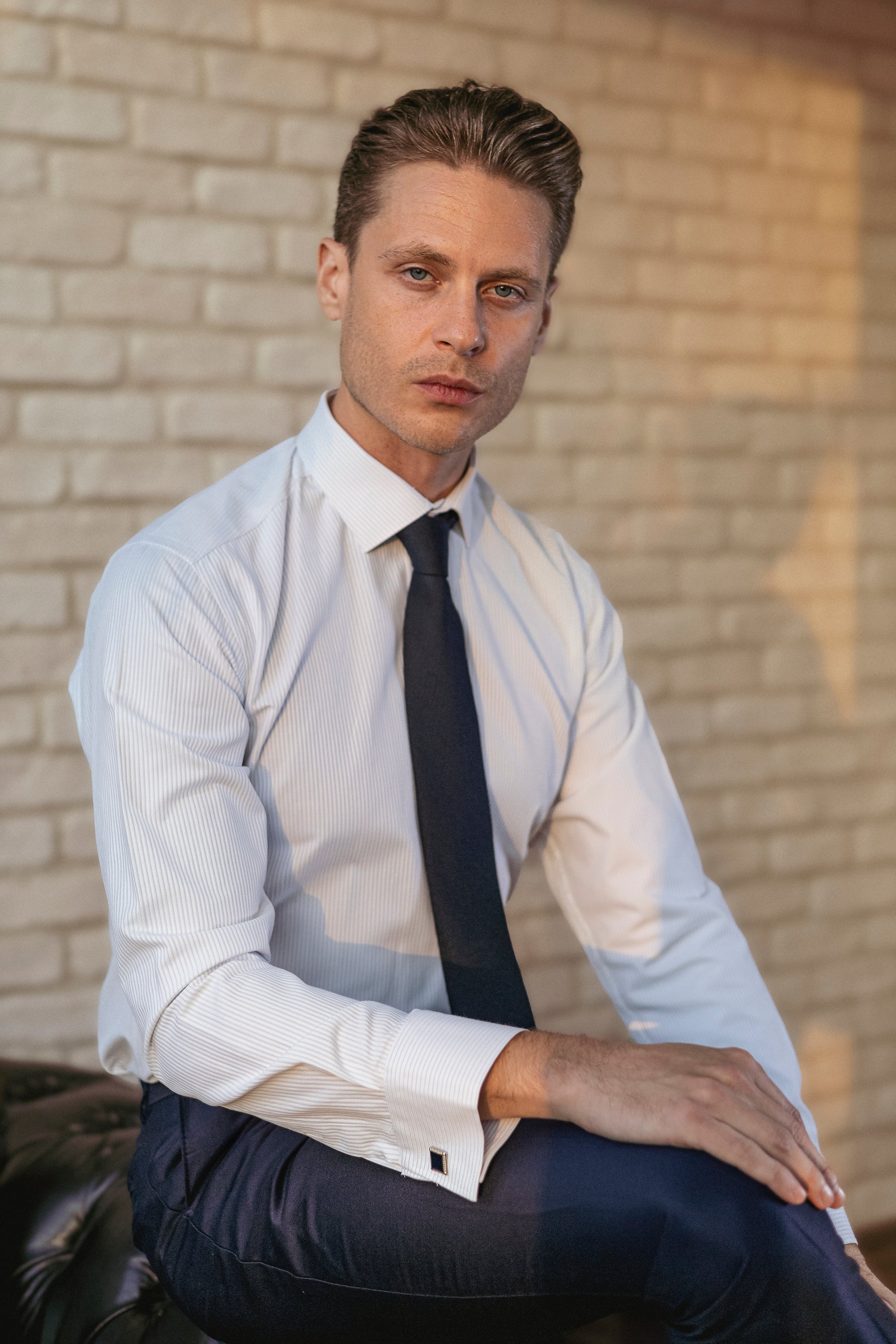 LOUIE - Blue Pencil Stripe Shirt with Cufflinks - Jack Martin