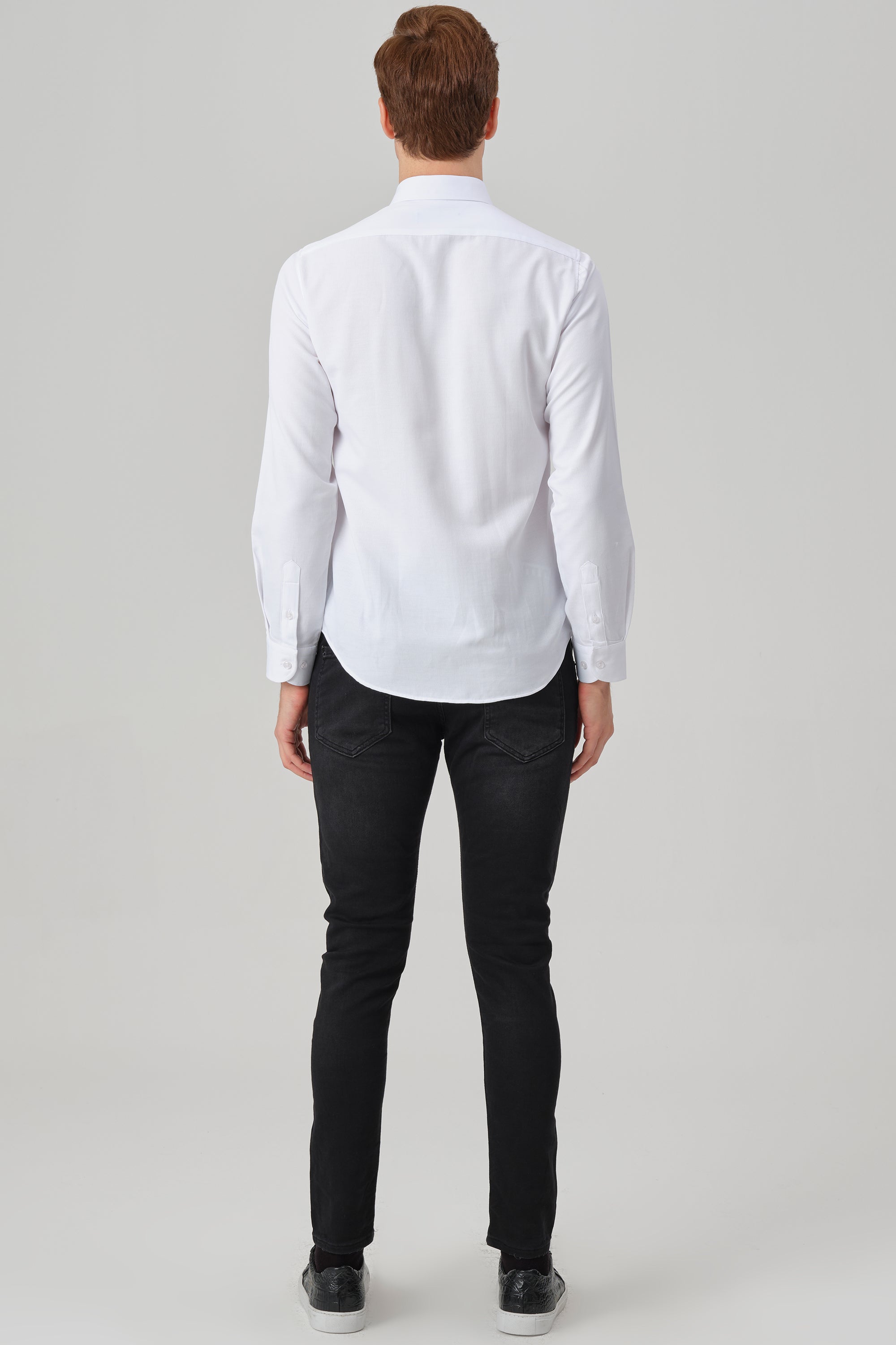 LIAM - White Dobby Stripe Button Down Casual Shirt - Jack Martin