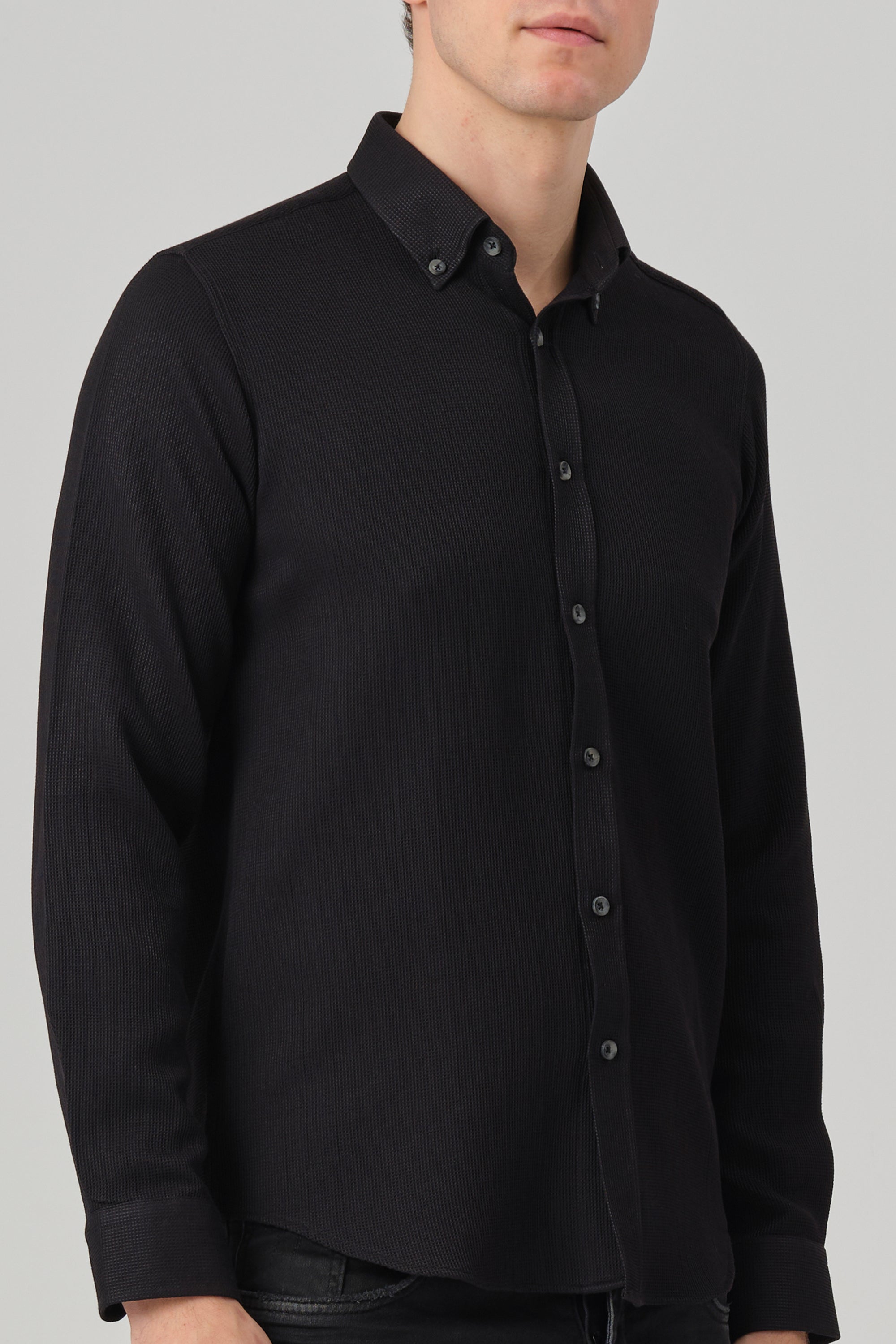 NOAH - Black Waffle Button Down Casual Shirt - Jack Martin