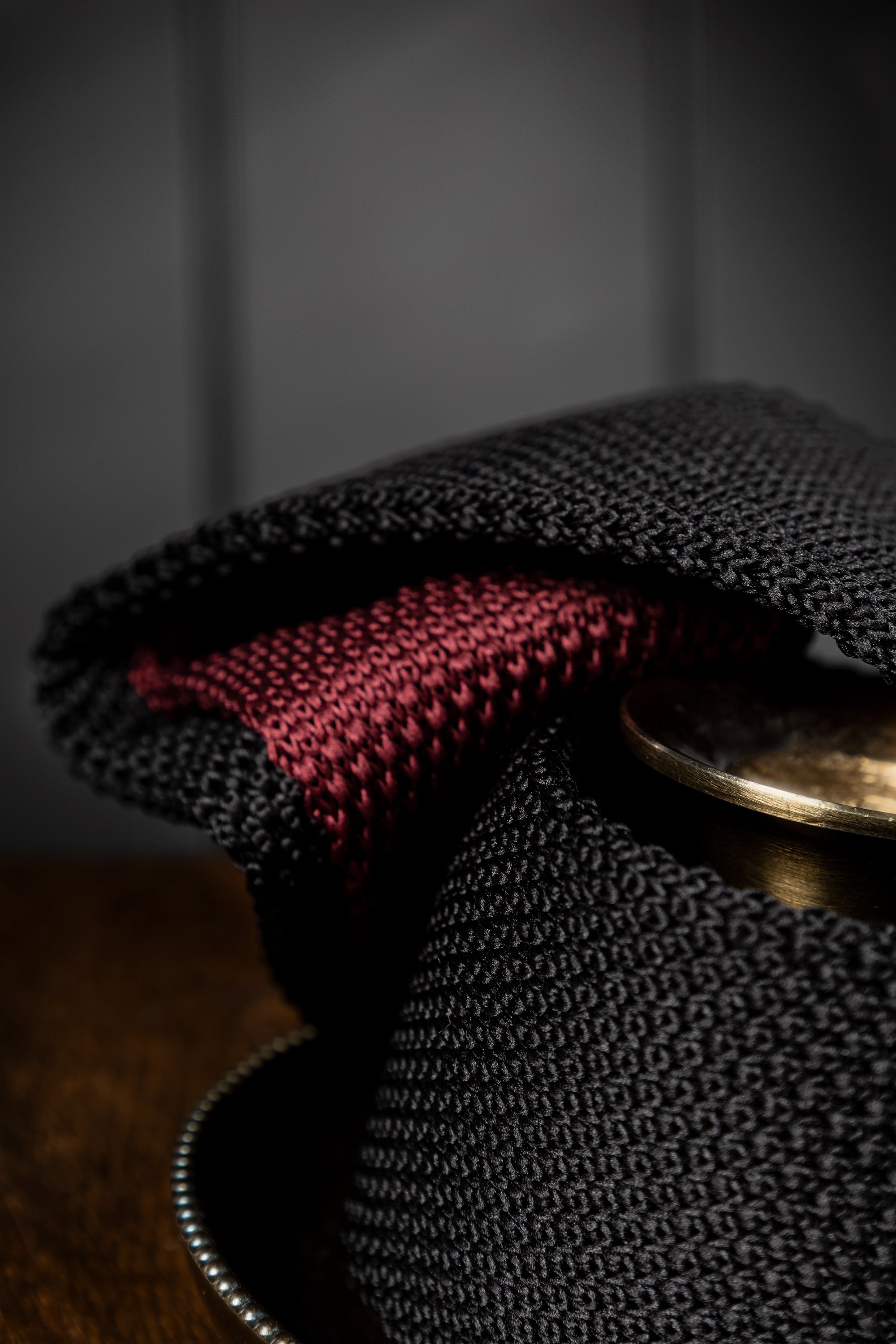 Knitted Tie: Red & Black Dobby Knit Tie - Jack Martin