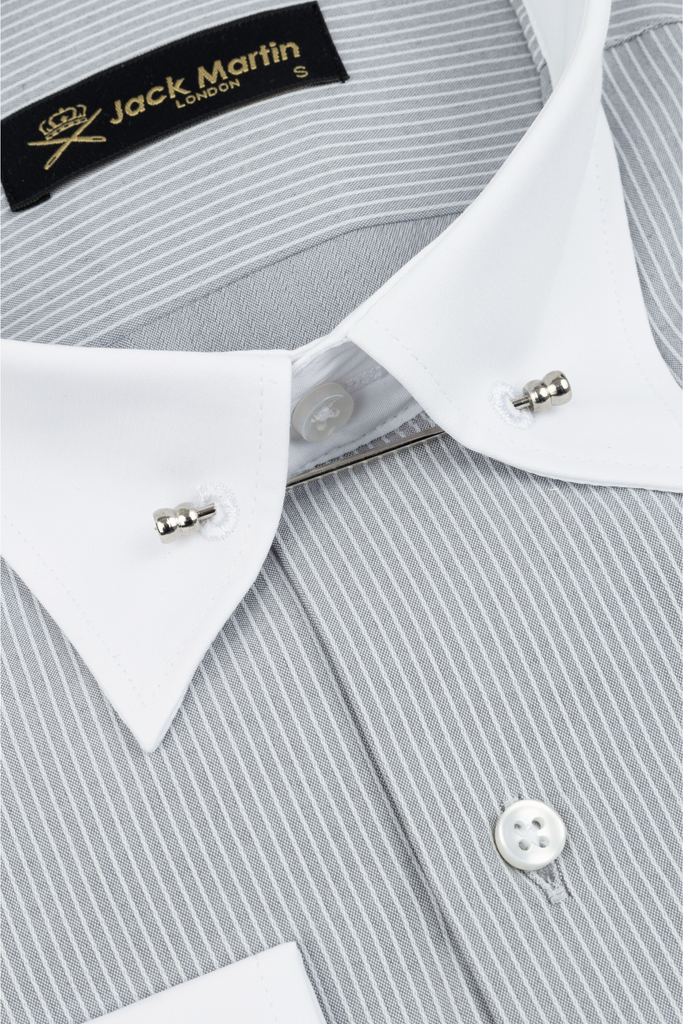 LUKE - Grey Subtle Stripe Pin Collar Shirt - Jack Martin