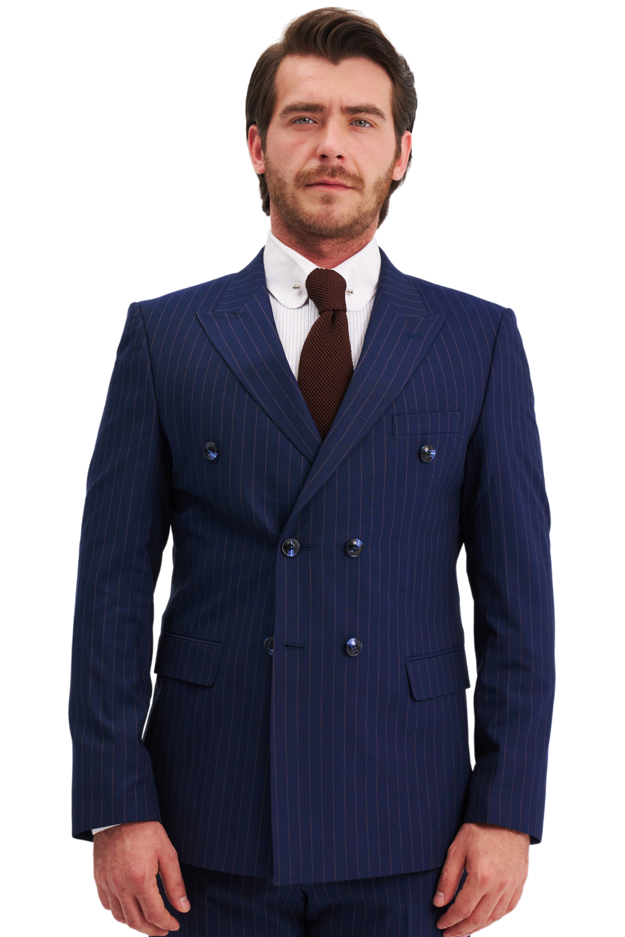 MUZE×el conducotrH DOUBLE BREASTED JKT JOSEPH - Blue & Copper Pinstripe Double Breasted Suit | Jack