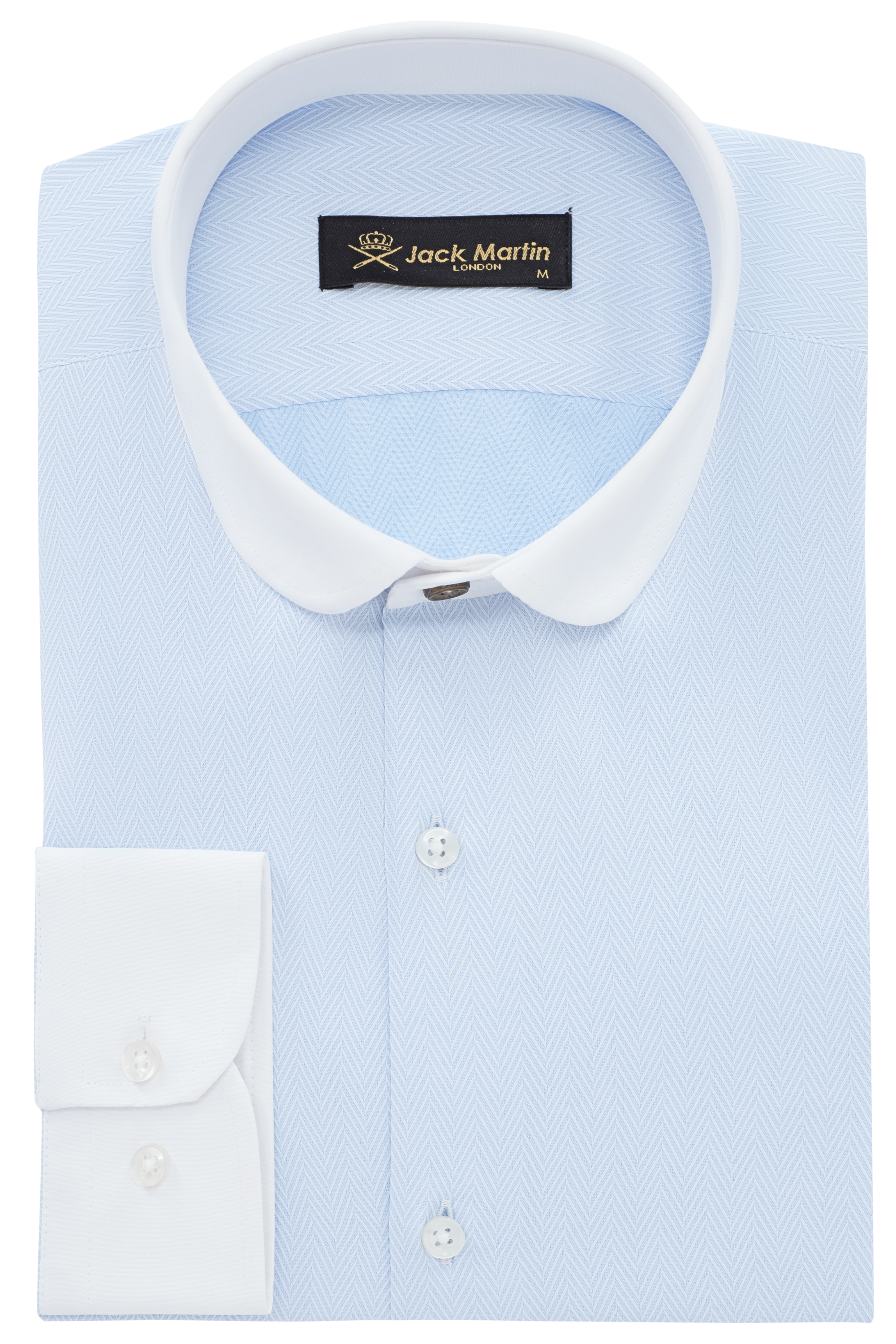 THOMAS - Blue Herringbone Club Collar Shirt THOMAS - Blue Herringbone Club Collar Shirt