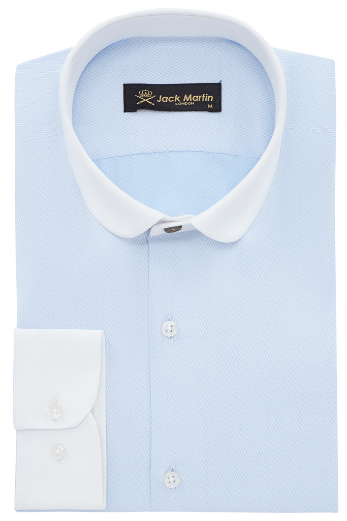 THOMAS - Blue Herringbone Penny Collar Shirt - Jack Martin