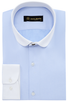 THOMAS - Dark Blue Herringbone Penny Collar Shirt - Jack Martin