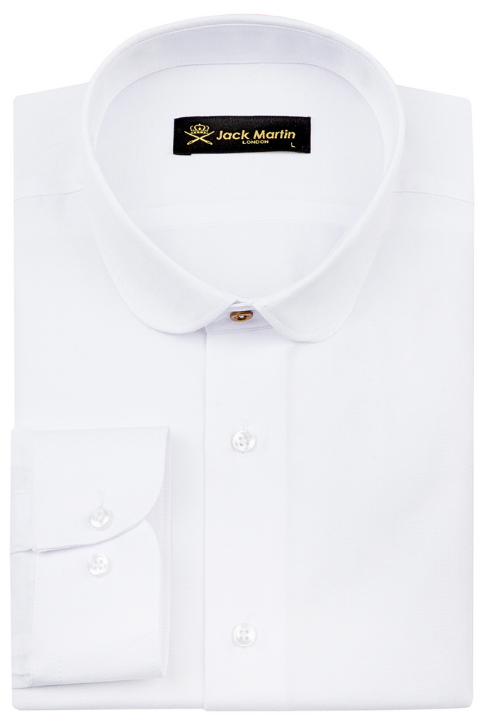 THOMAS - White Herringbone Penny Collar Shirt - Jack Martin