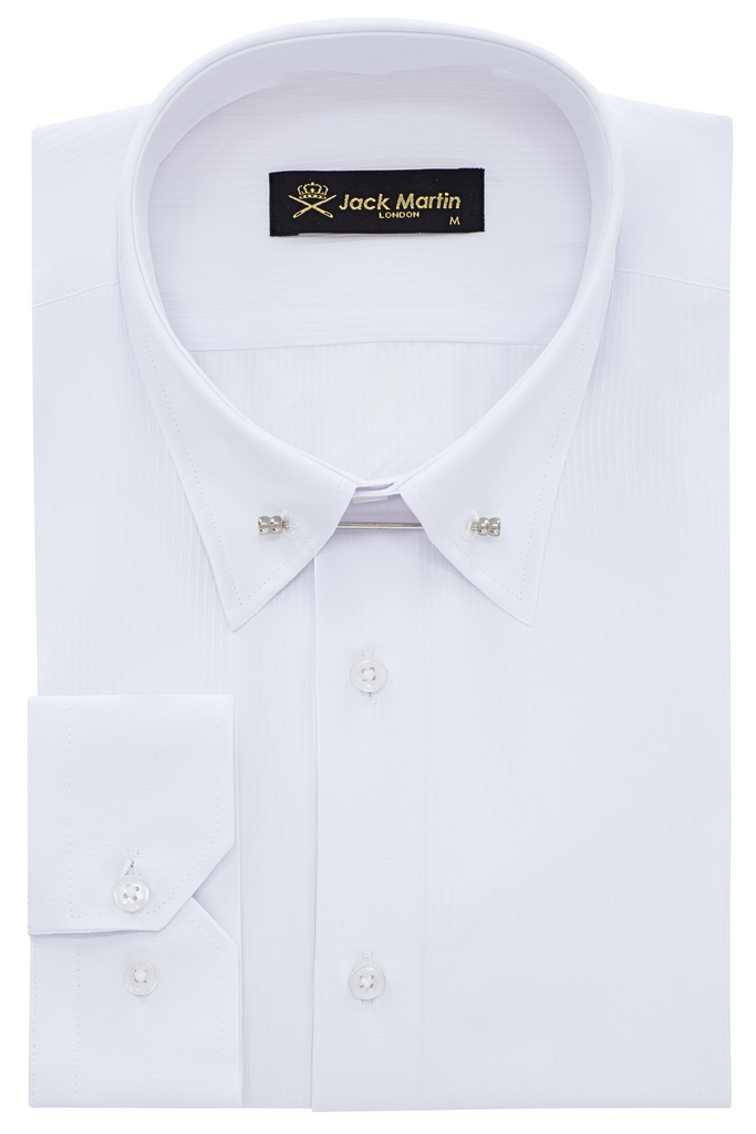 LUKE - White Subtle Stripe Pin Collar Shirt - Jack Martin
