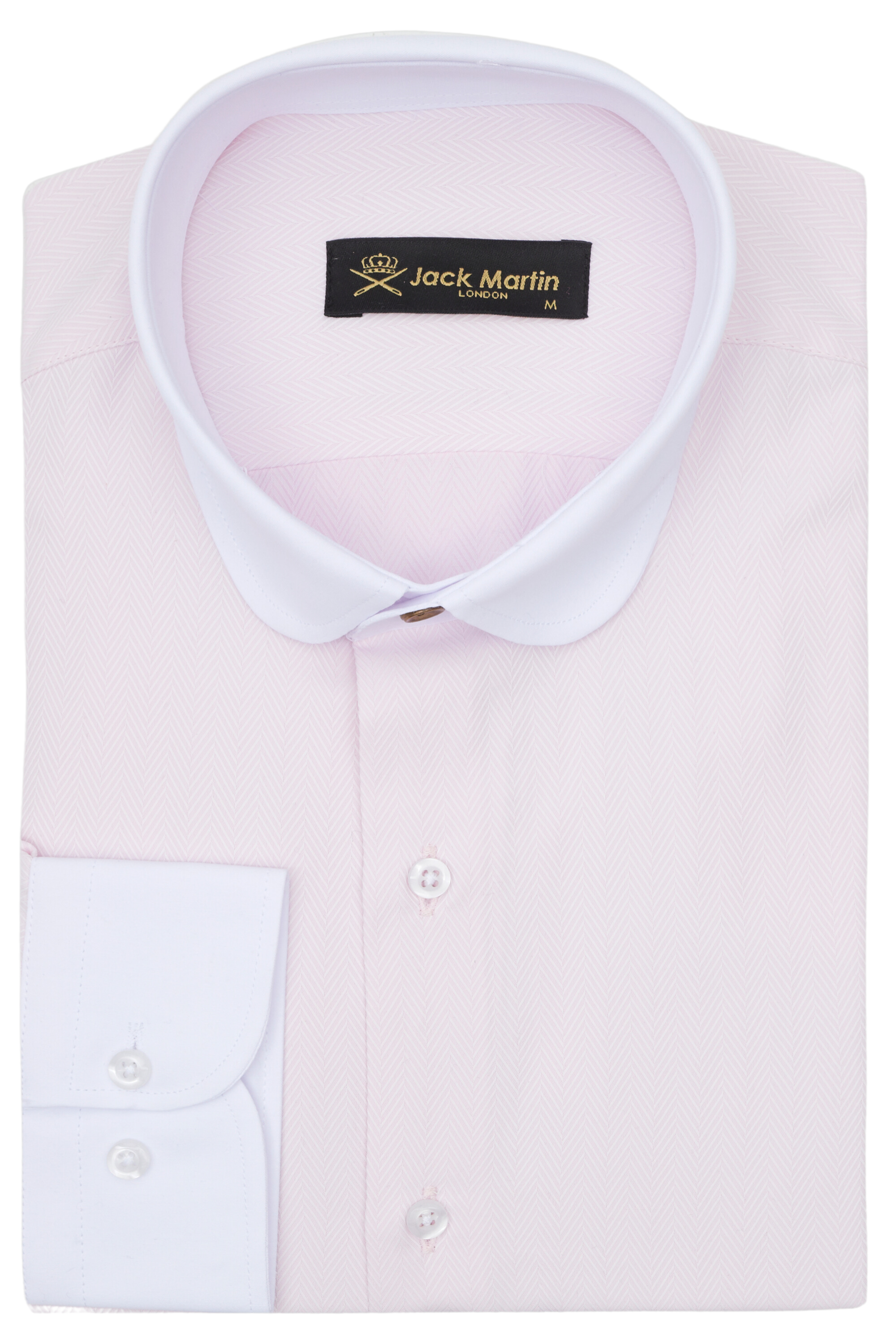 THOMAS - Pink Herringbone Club Collar Shirt THOMAS - Pink Herringbone Club Collar Shirt