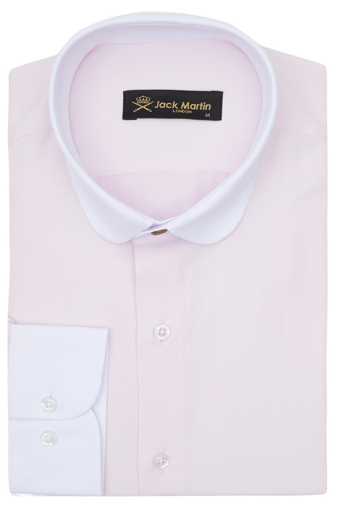 THOMAS - Pink Herringbone Penny Collar Shirt - Jack Martin
