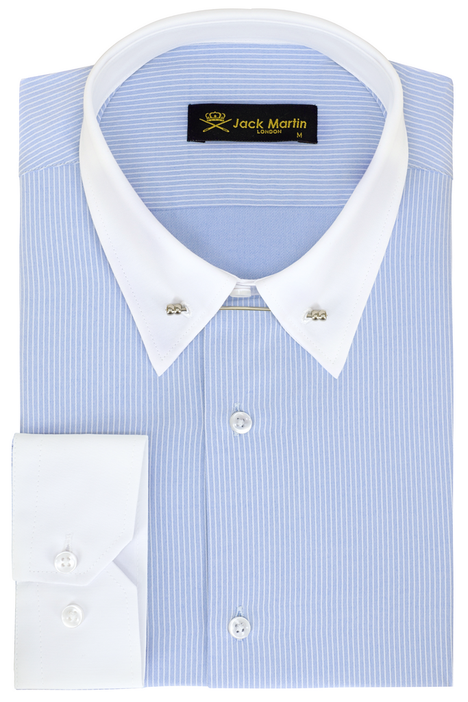 LUKE - Blue Subtle Stripe Pin Collar Shirt - Jack Martin