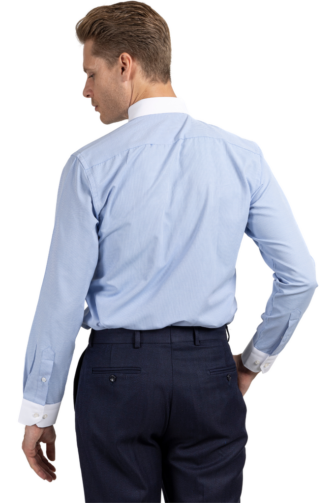 LUKE - Blue Subtle Stripe Pin Collar Shirt - Jack Martin