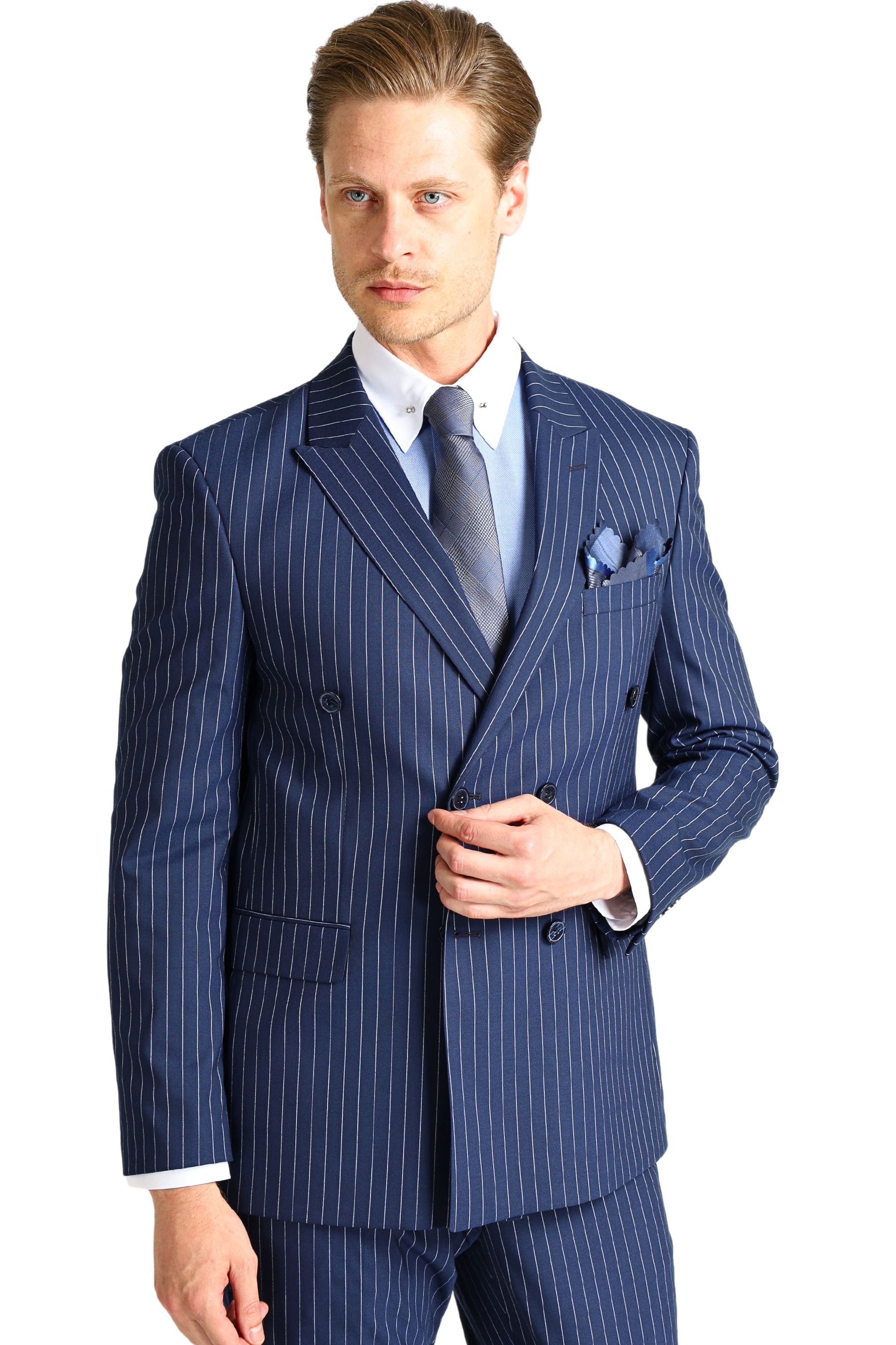 JOSEPH Blue Pinstripe Double Breasted Suit