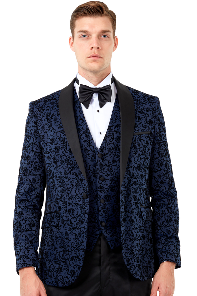 FLORAL - Midnight Blue Velvet 3 Piece Suit & Tuxedo - Jack Martin