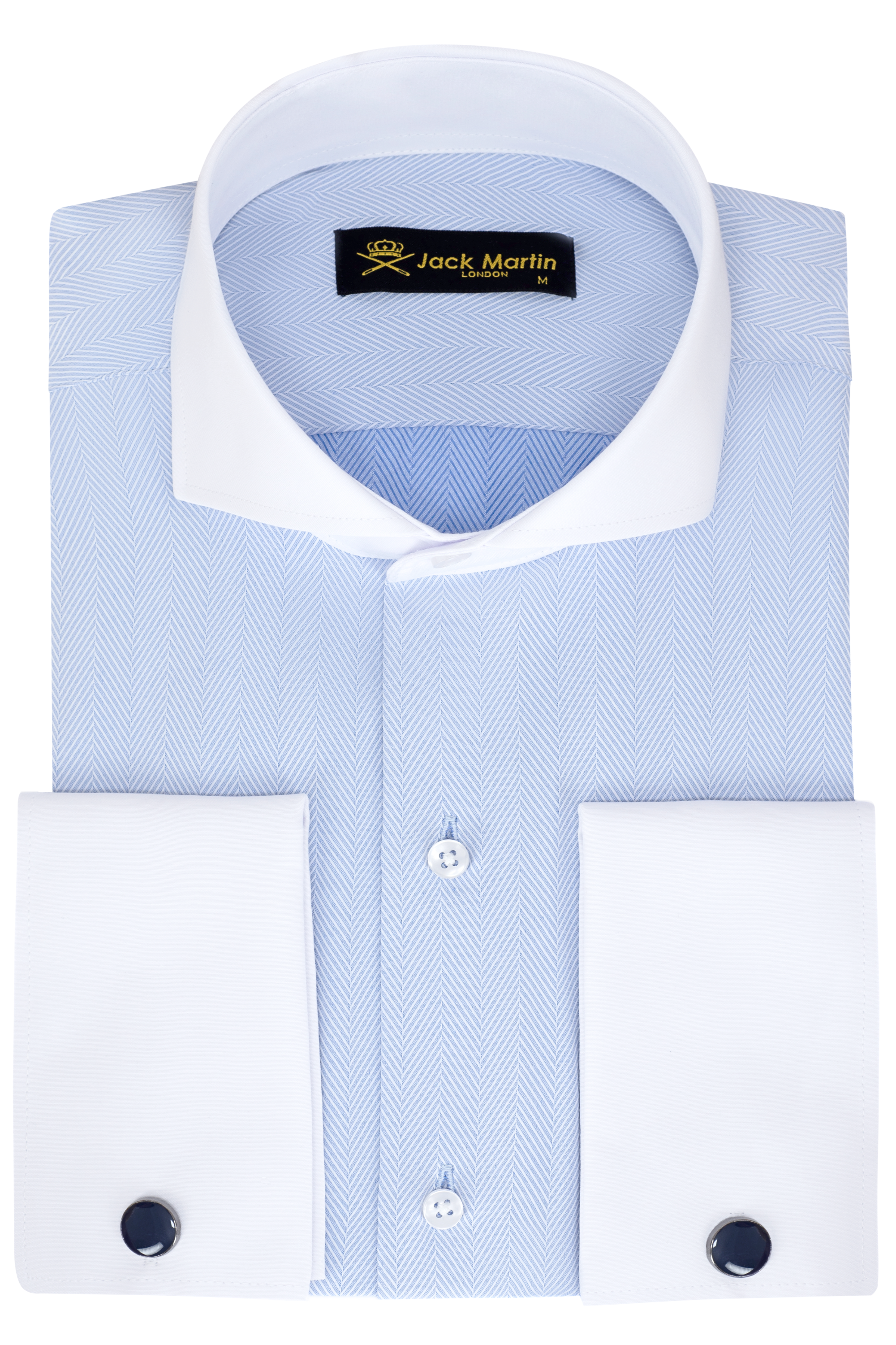MASON - Blue Herringbone French Cuff Shirt | Jack Martin MASON - Blue Herringbone French Cuff Shirt | Jack Martin
