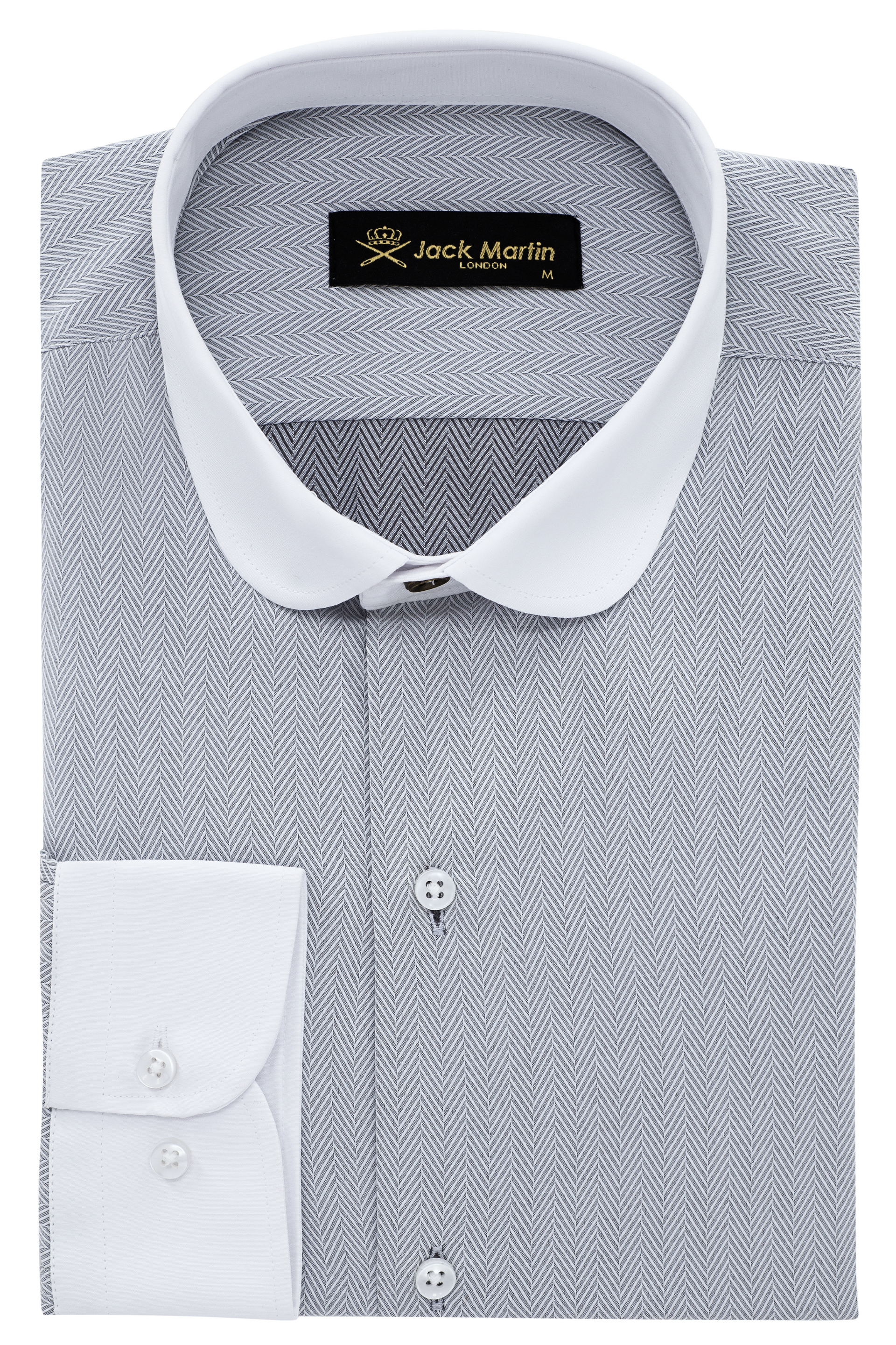 THOMAS - Gray Herringbone Club Collar Shirt