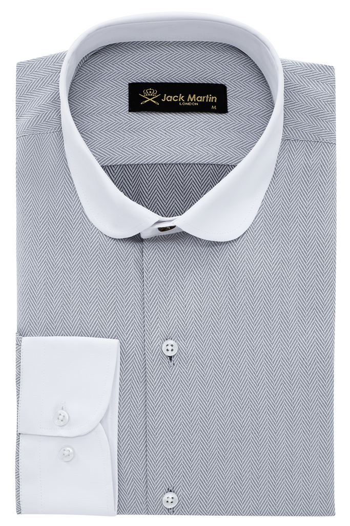 THOMAS - Grey Herringbone Penny Collar Shirt - Jack Martin