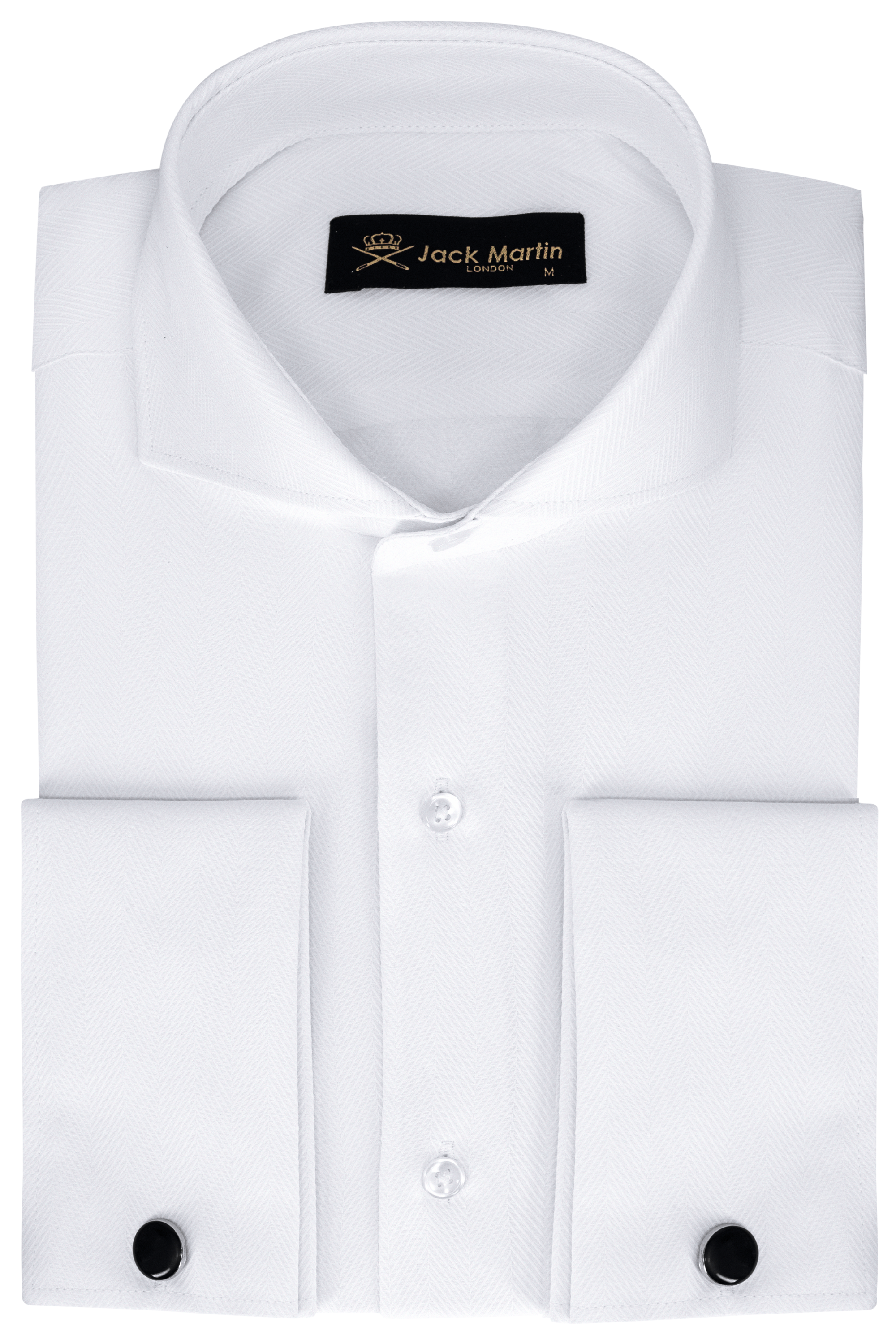 MASON White Herringbone French Cuff Shirt