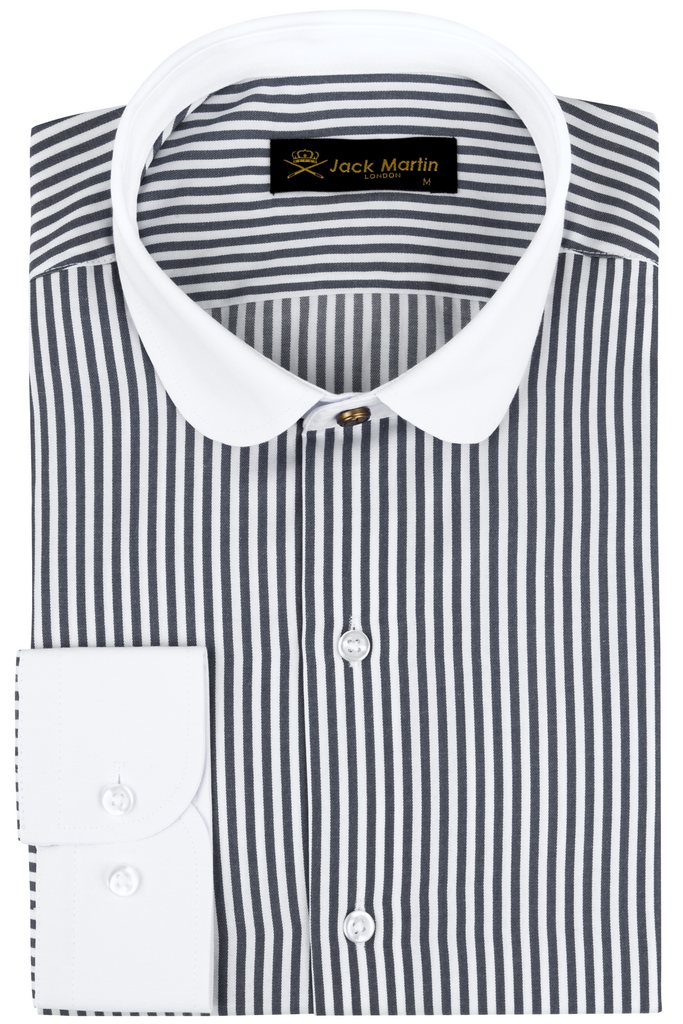 THOMAS - Black Striped Penny Collar Shirt - Jack Martin
