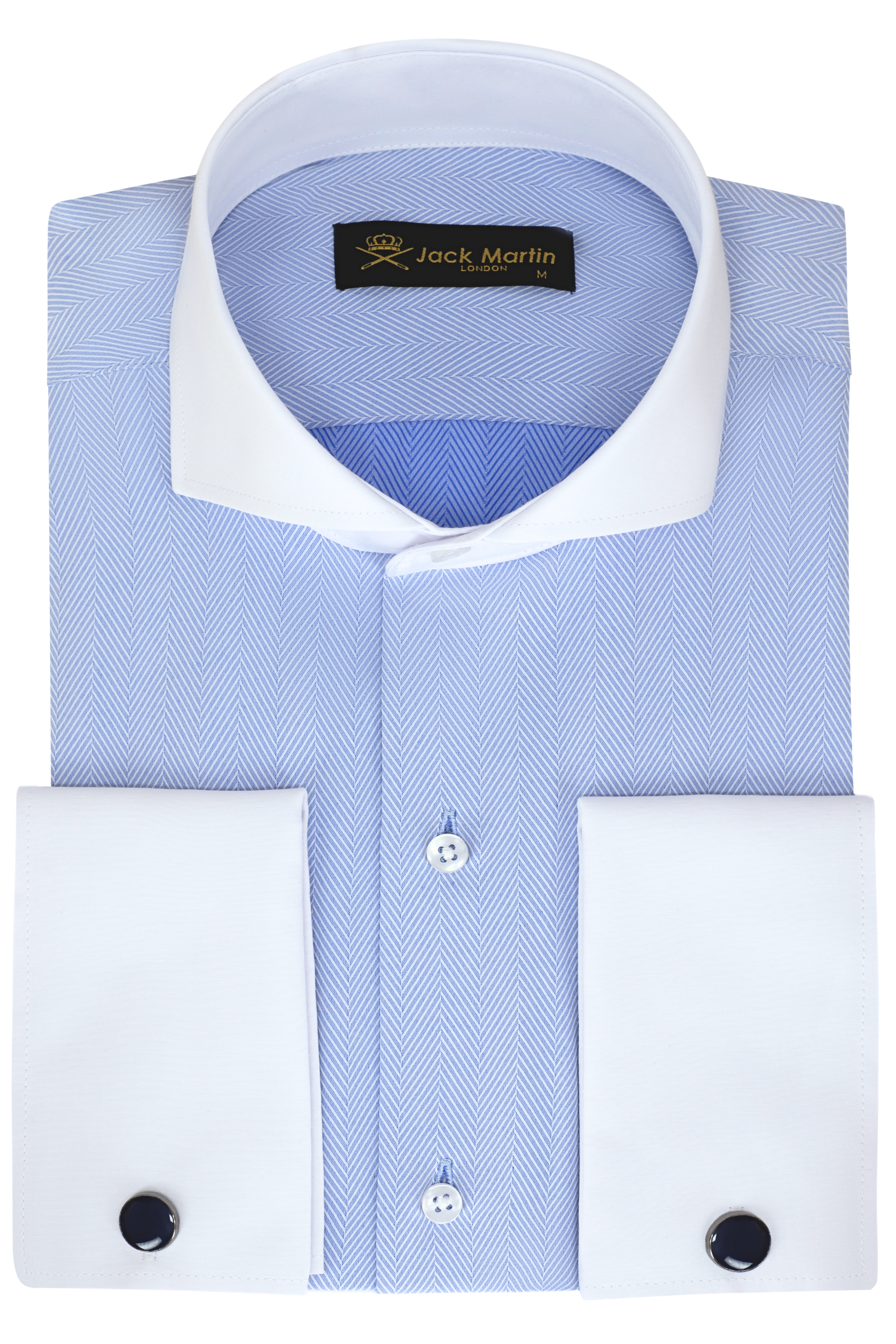 MASON - Dark Blue Herringbone French Cuff Shirt | Jack Martin MASON - Dark Blue Herringbone French Cuff Shirt | Jack Martin