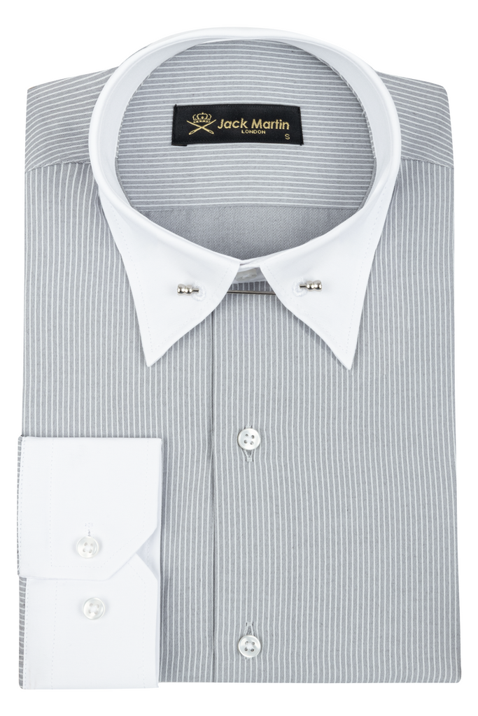 LUKE - Grey Subtle Stripe Pin Collar Shirt - Jack Martin