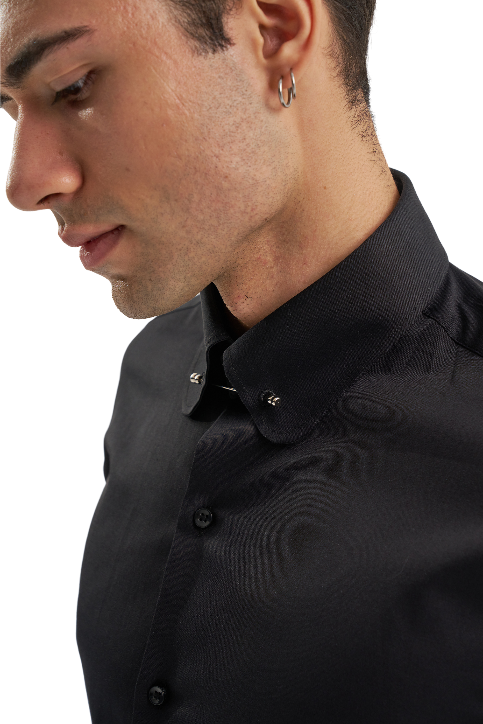 TOMMY - Black Club Collar Shirt with Collar Bar | Jack Martin TOMMY - Black Club Collar Shirt with Collar Bar | Jack Martin