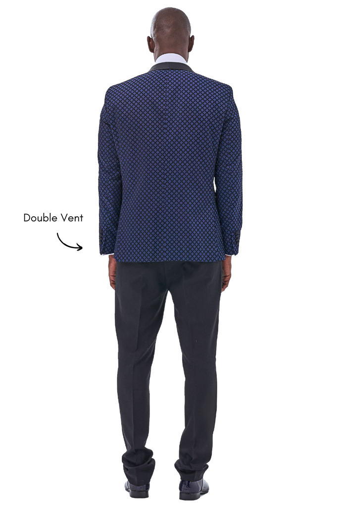 DIAMOND - Midnight Blue Printed Velvet 3 Piece Suit / Tuxedo - Jack Martin