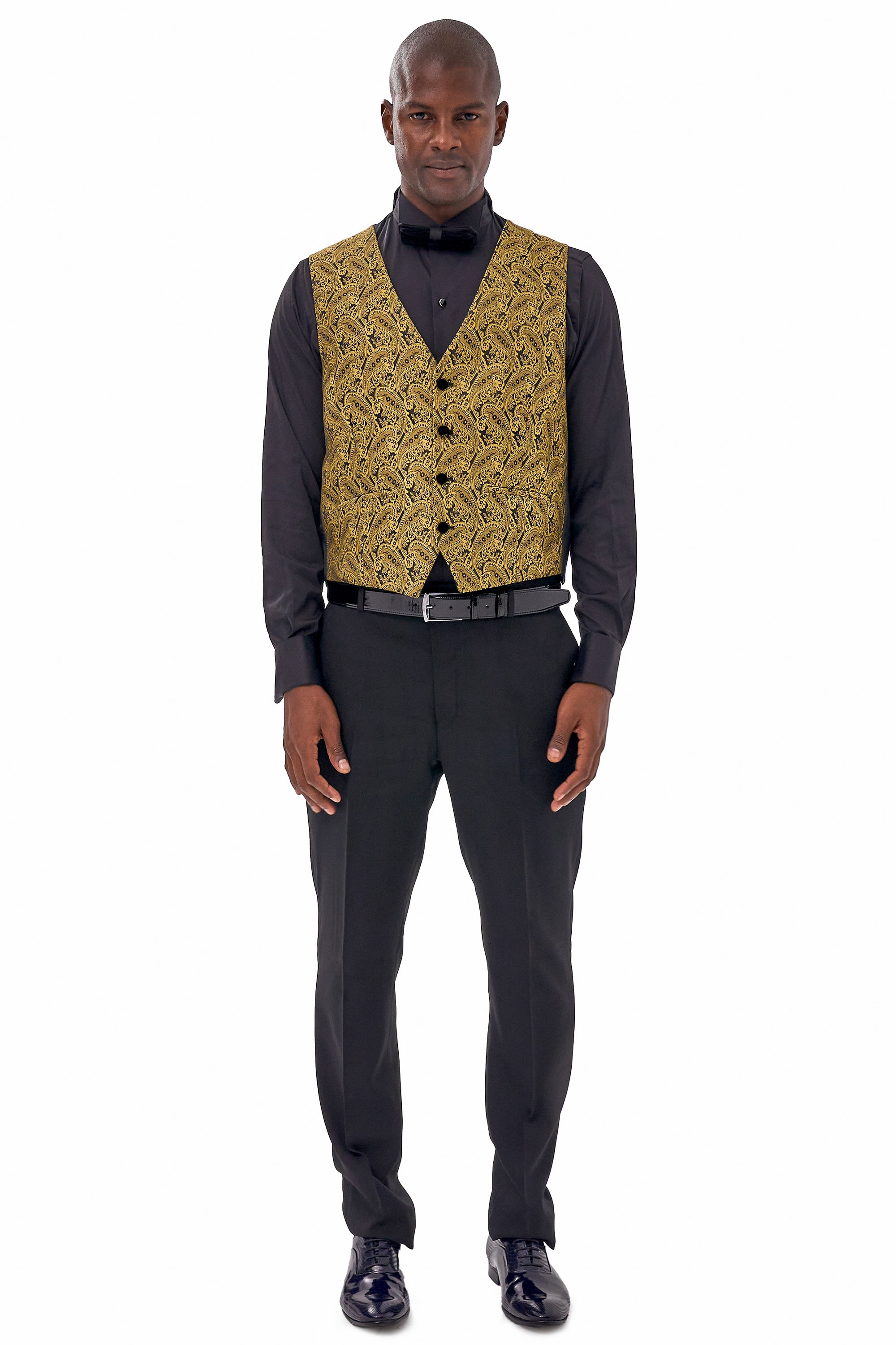 Black tuxedo with gold vest 2025