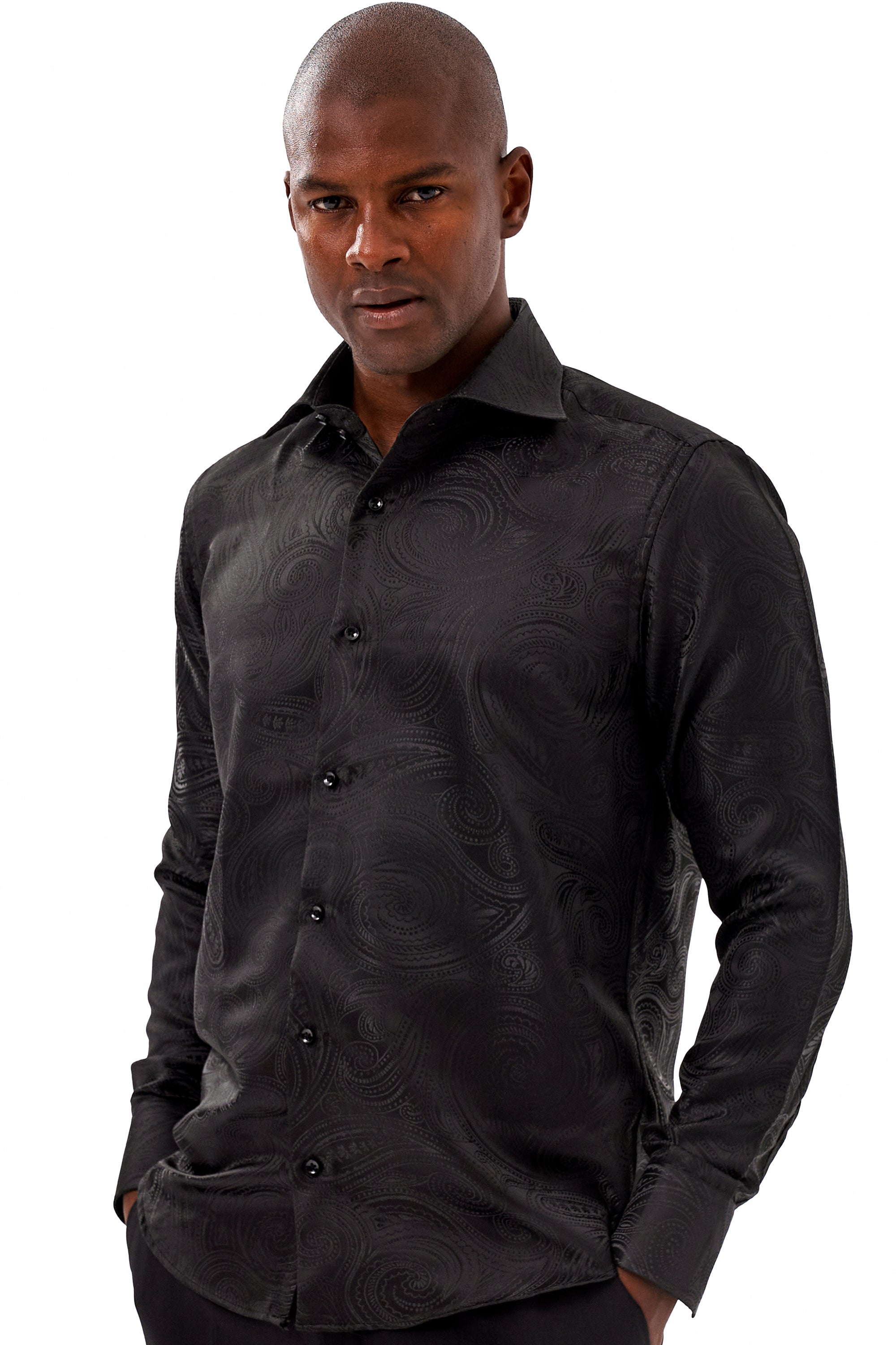 PAISLEY - Black Smart Shirt with High Collar PAISLEY - Black Smart Shirt with High Collar
