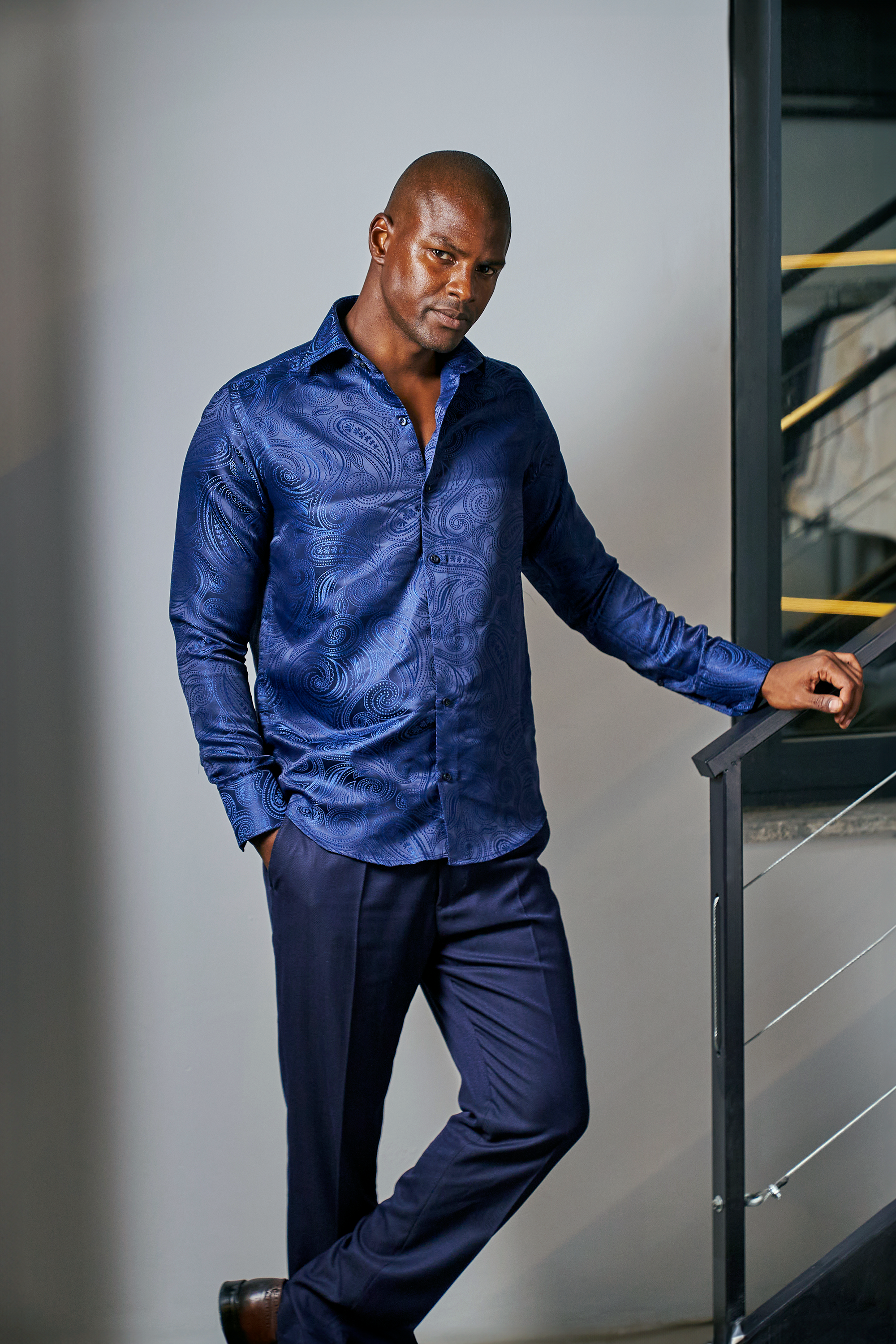 PAISLEY - Blue Smart Shirt with High Collar | Jack Martin PAISLEY - Blue Smart Shirt with High Collar | Jack Martin