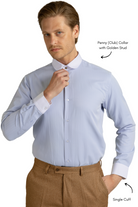 THOMAS - Dark Blue Herringbone Penny Collar Shirt - Jack Martin