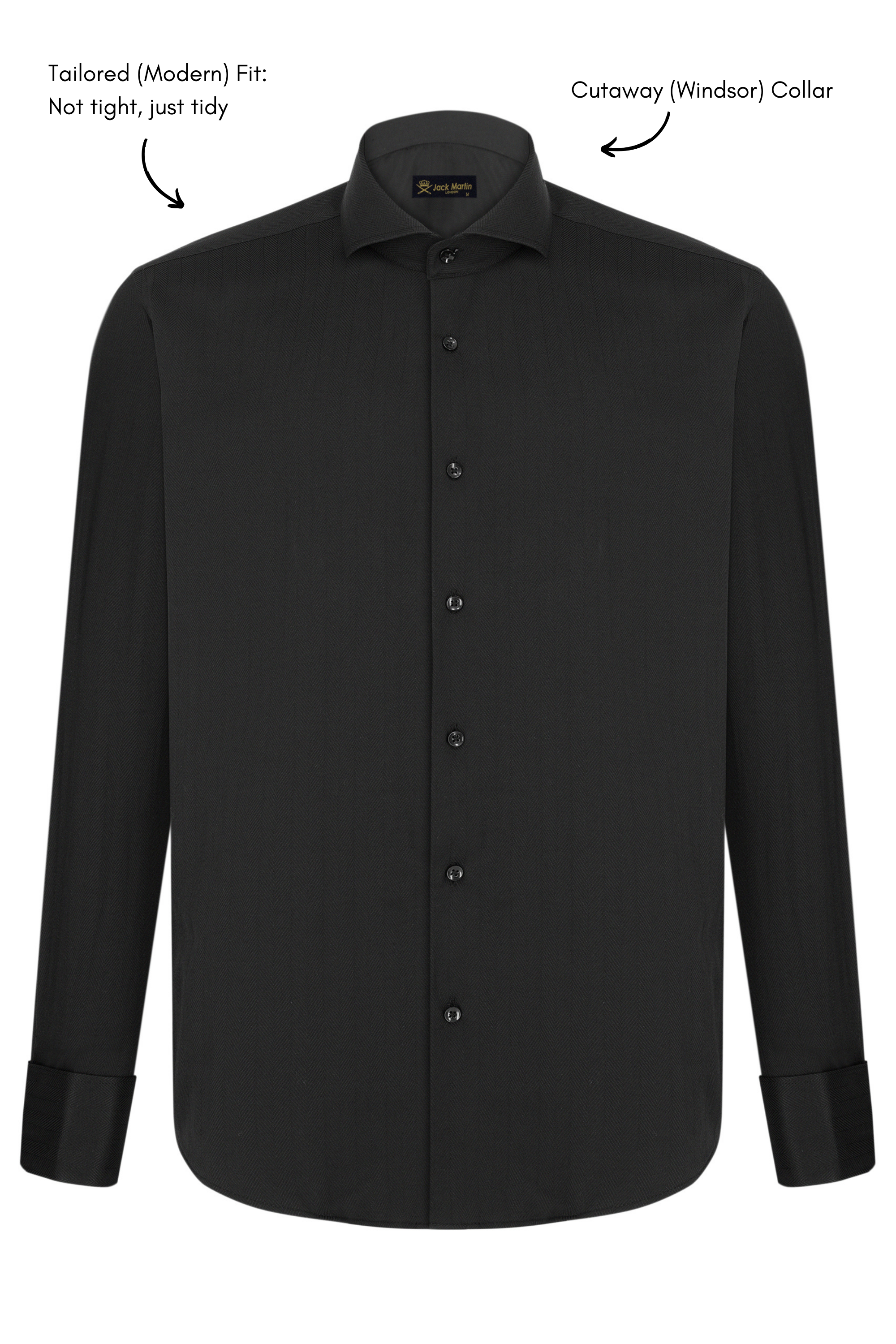 MASON - Black Herringbone French Cuff Shirt | Jack Martin MASON - Black Herringbone French Cuff Shirt | Jack Martin