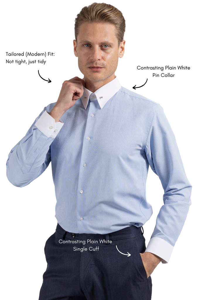 LUKE - Blue Subtle Stripe Pin Collar Shirt - Jack Martin