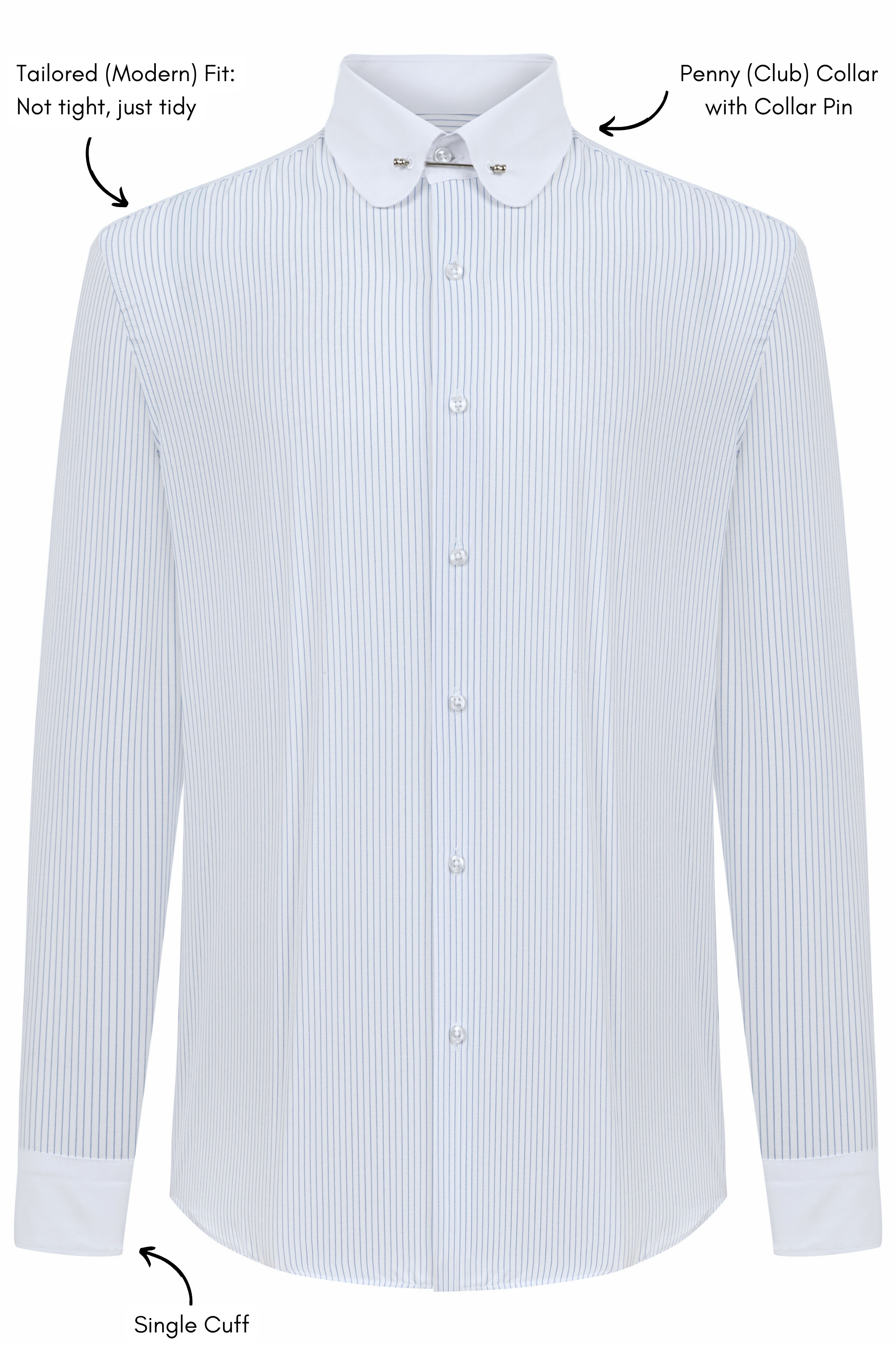 TOMMY - Blue & White Pinstripe Pin Collar Shirt - Jack Martin